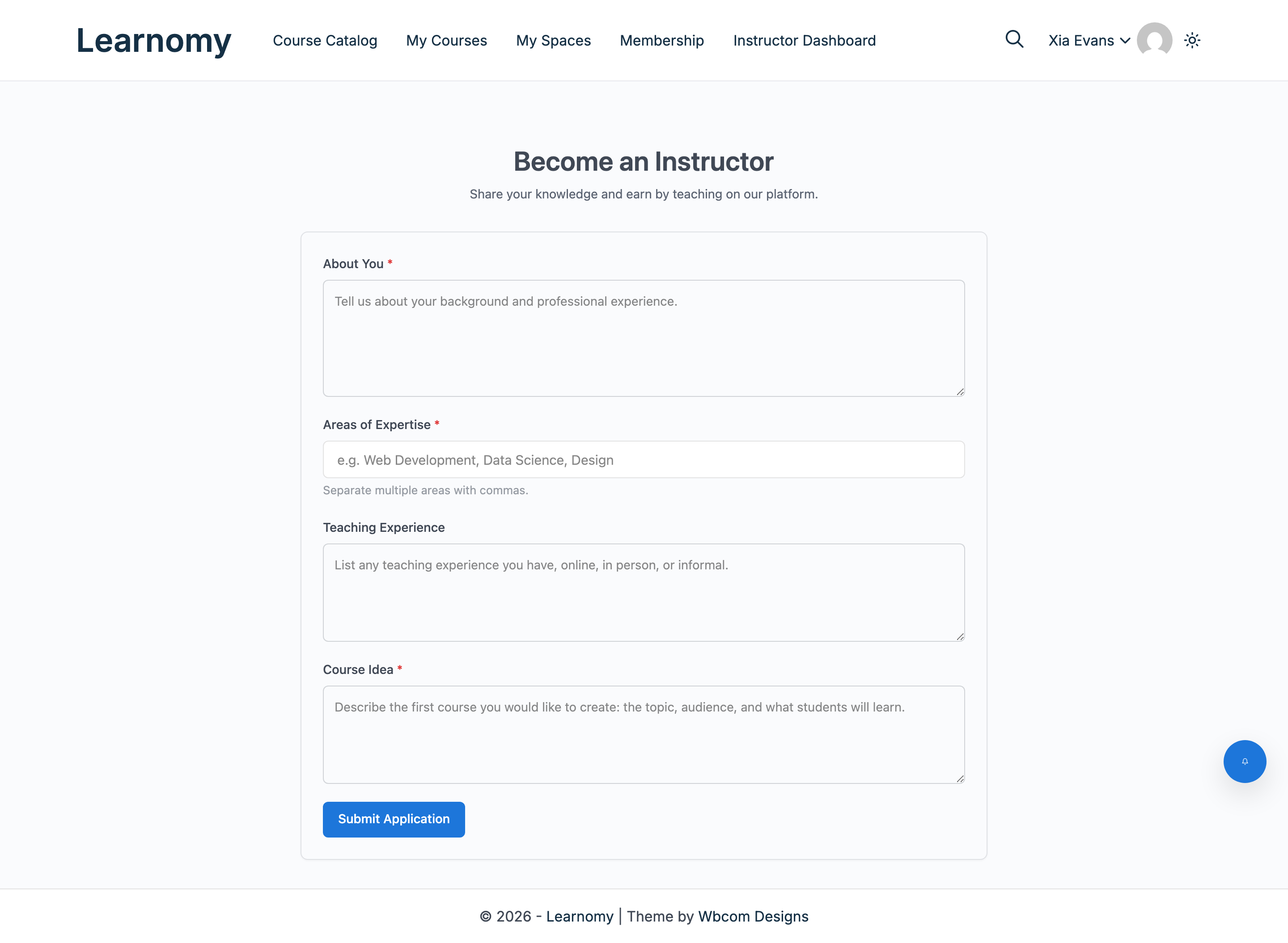 Become Instructor form