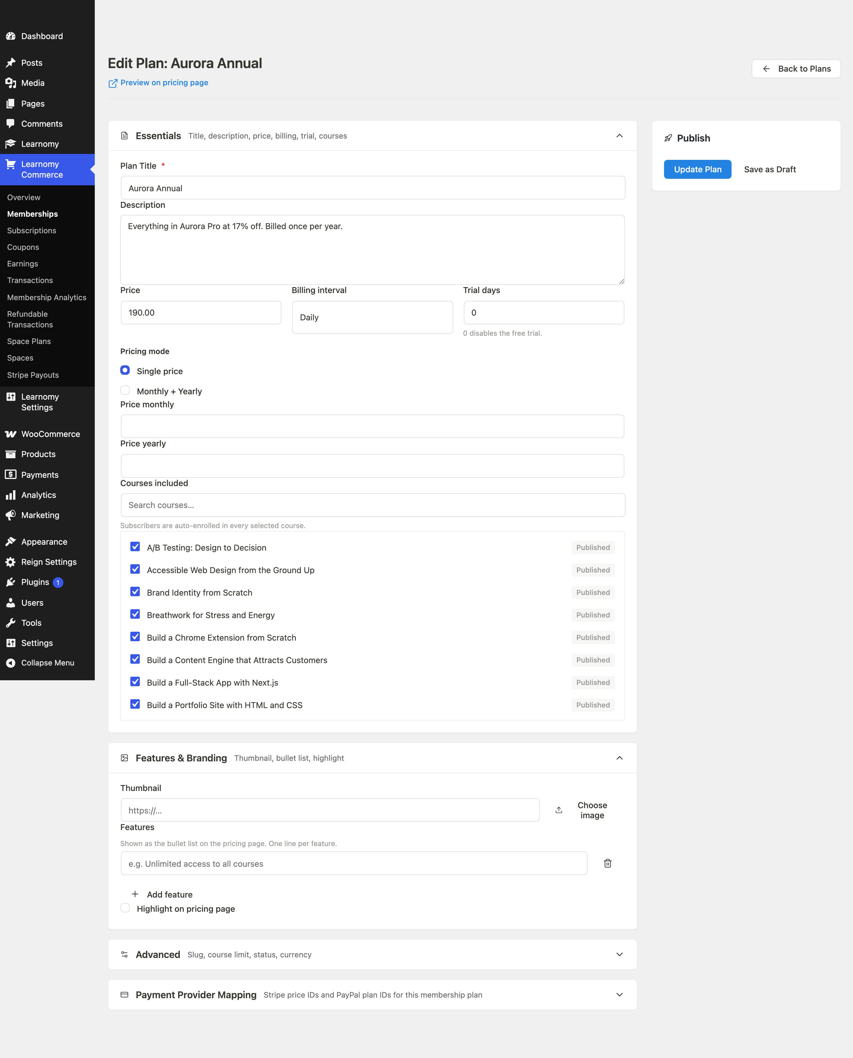 Plan edit screen