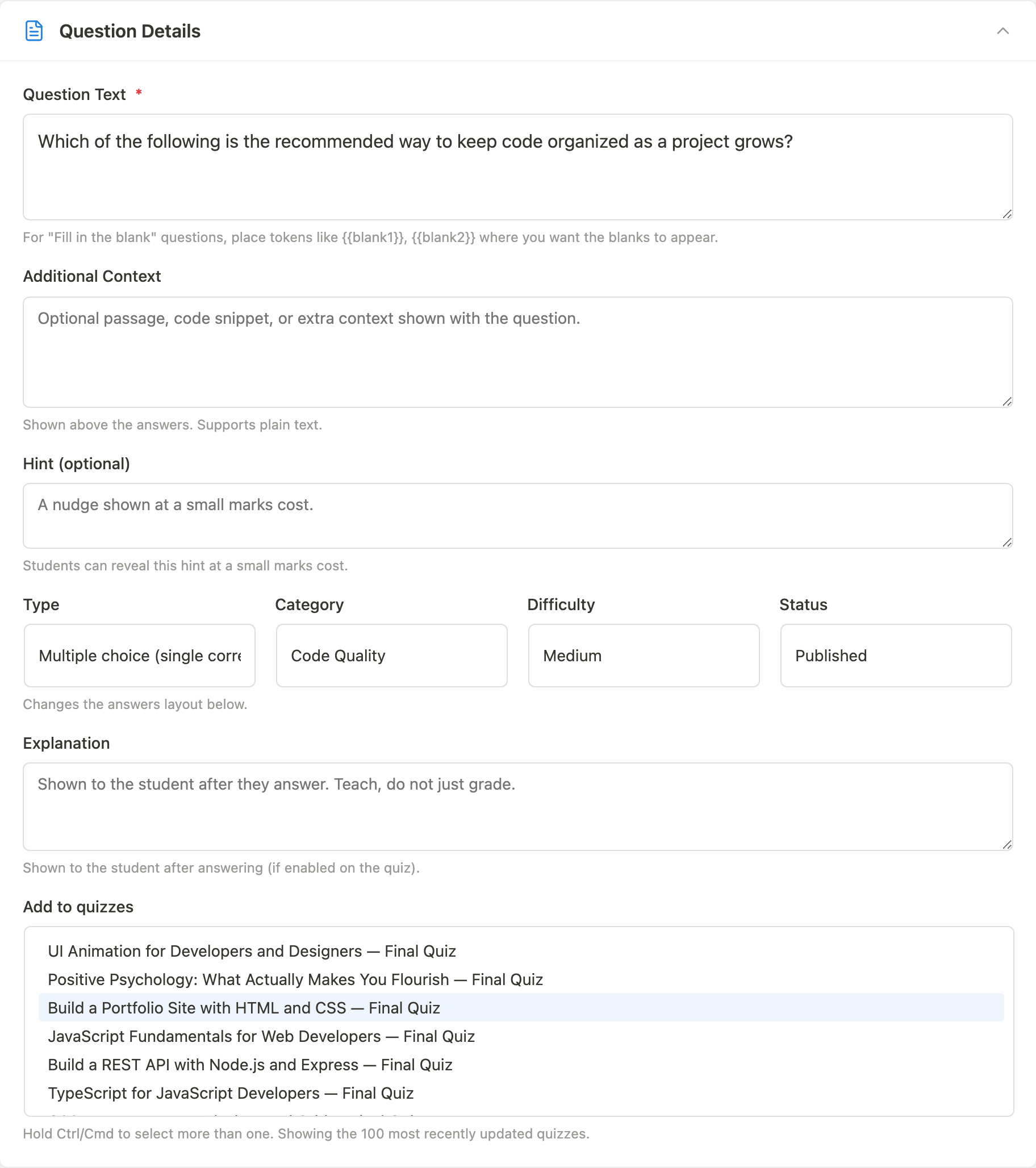 Question editor settings