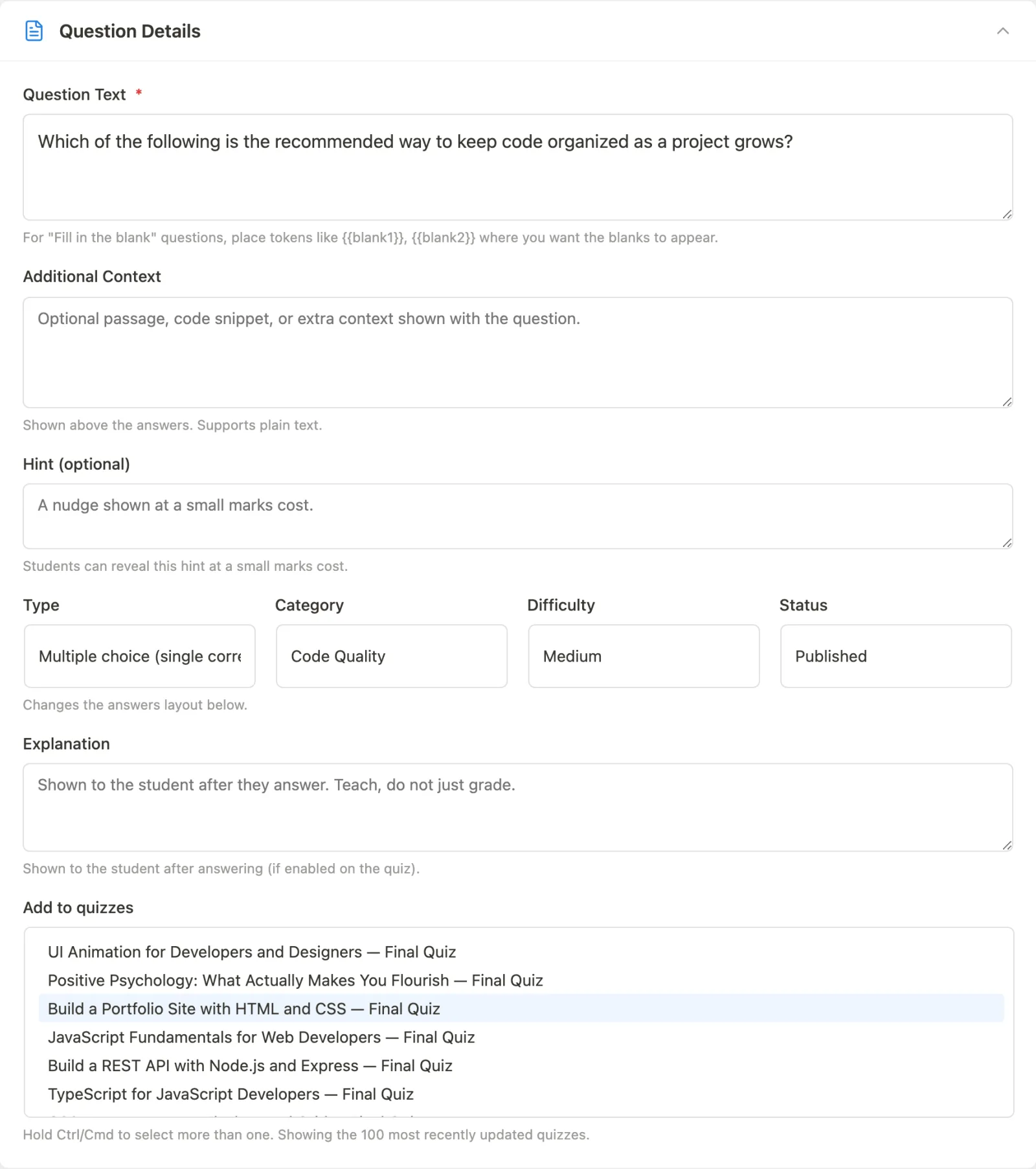 Question editor settings