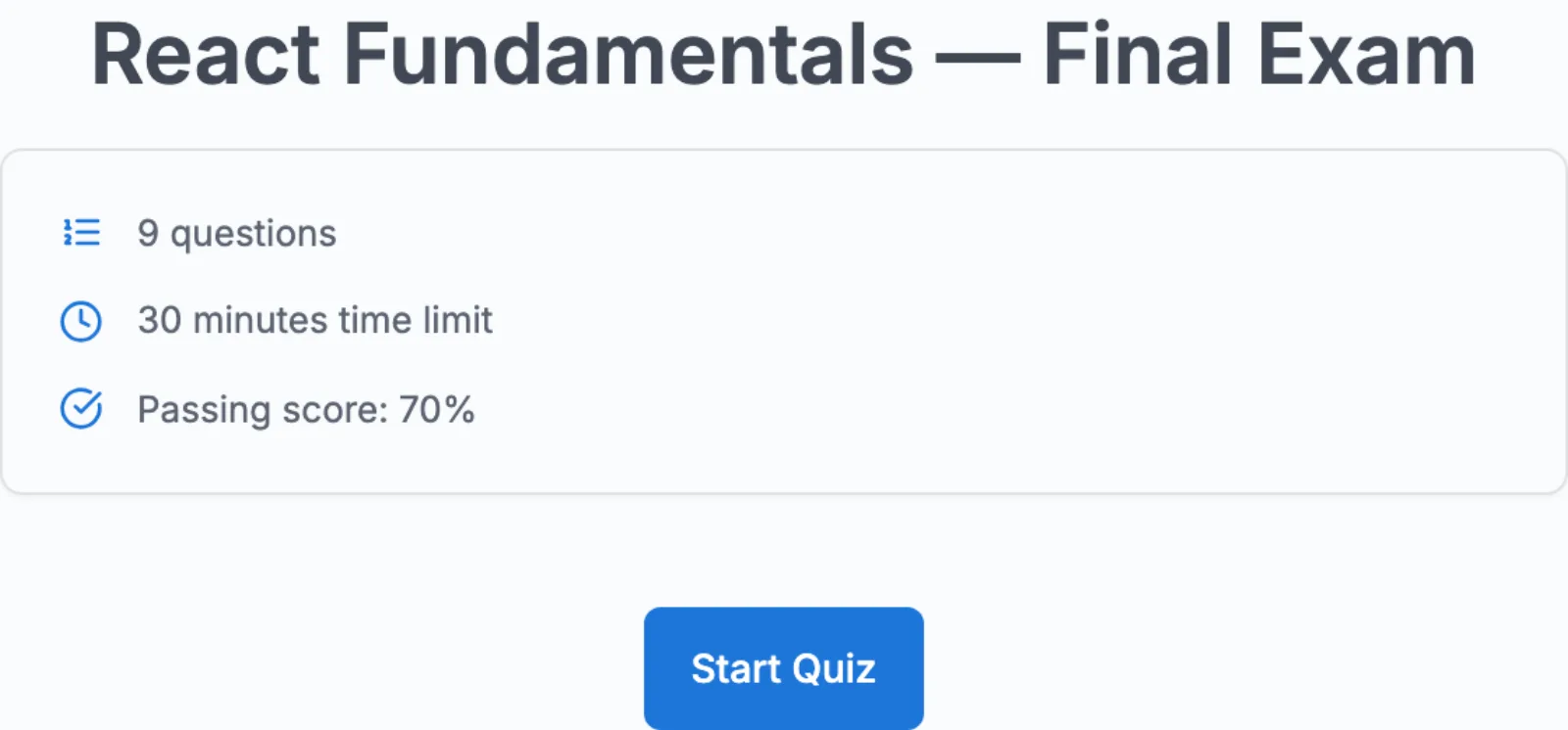 Quiz player start screen
