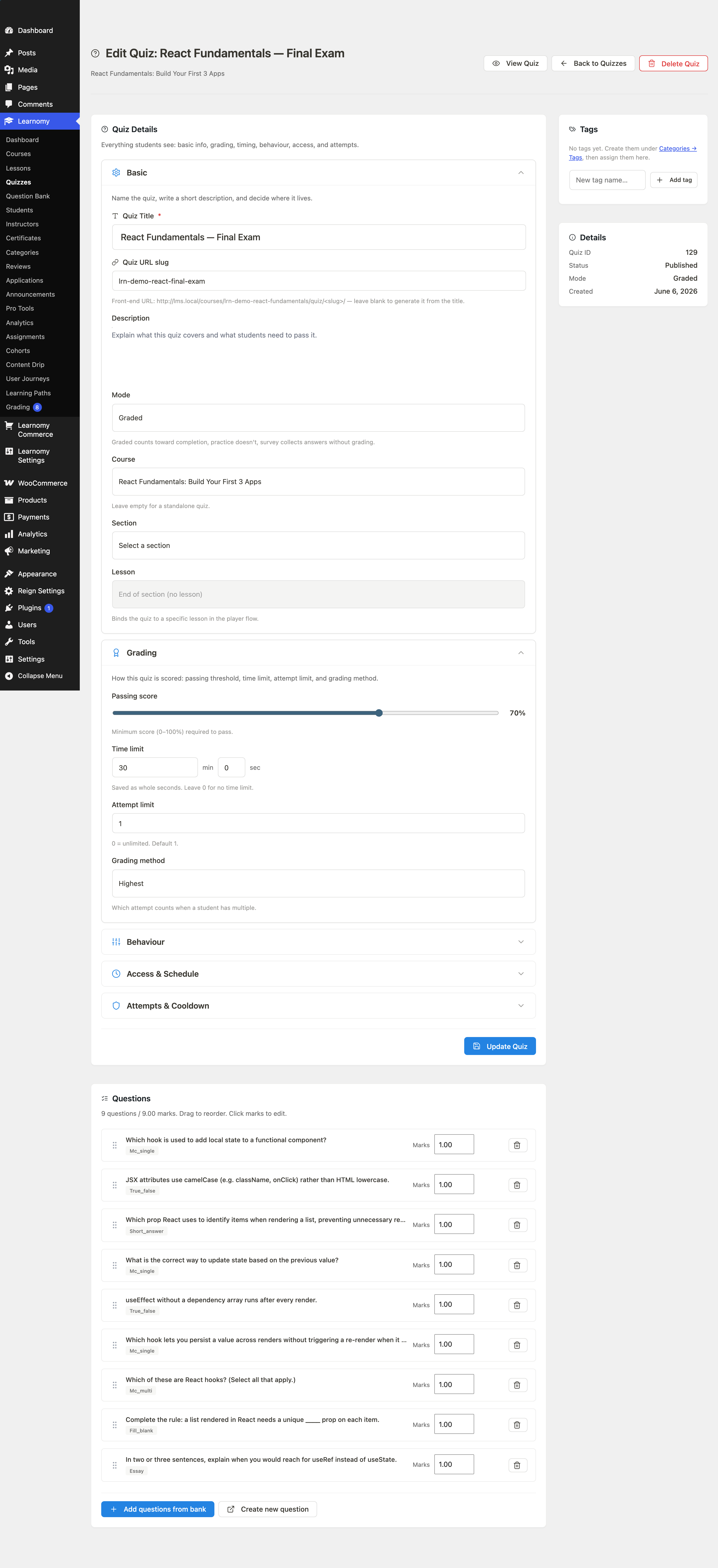 Quiz editor