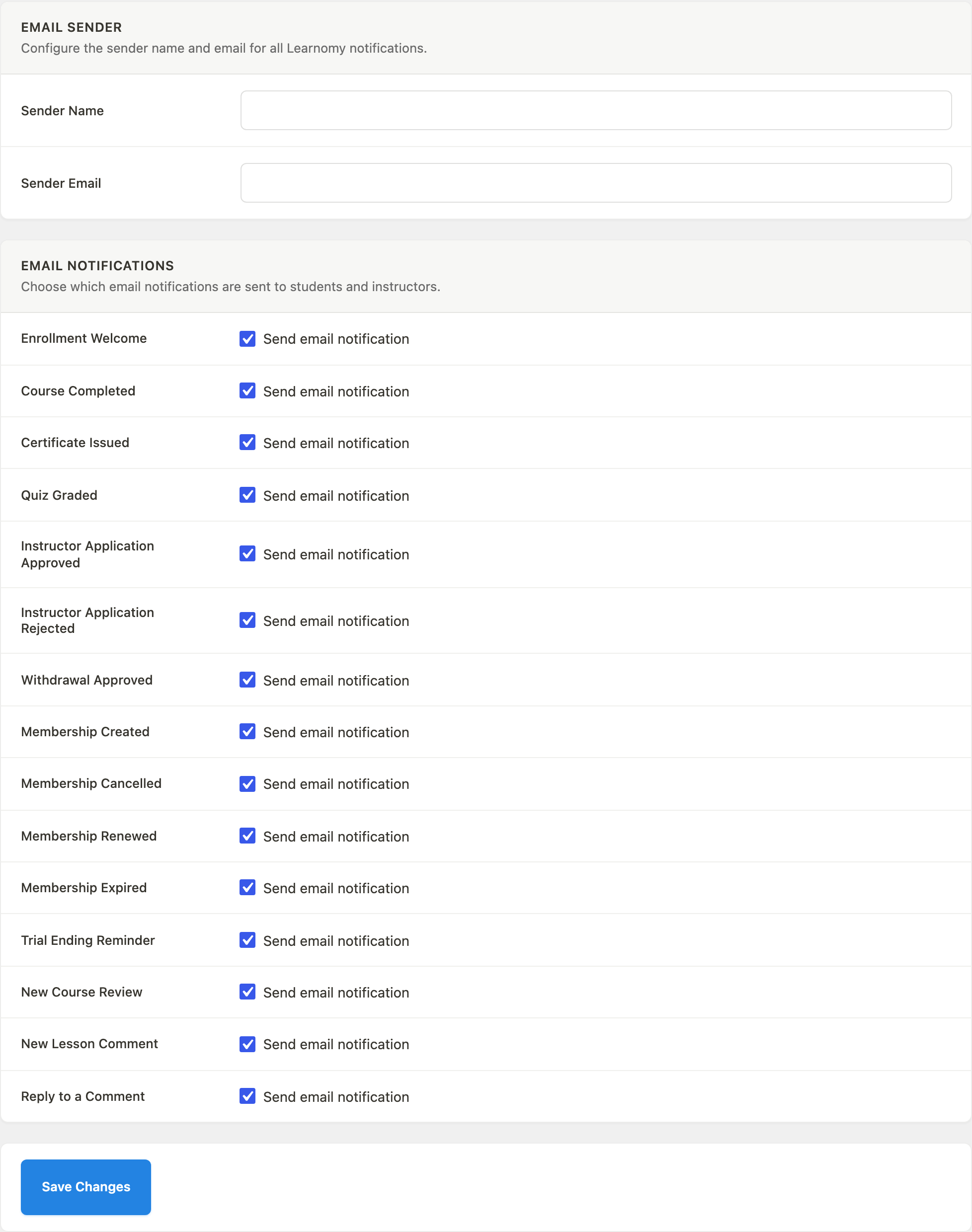 Emails section