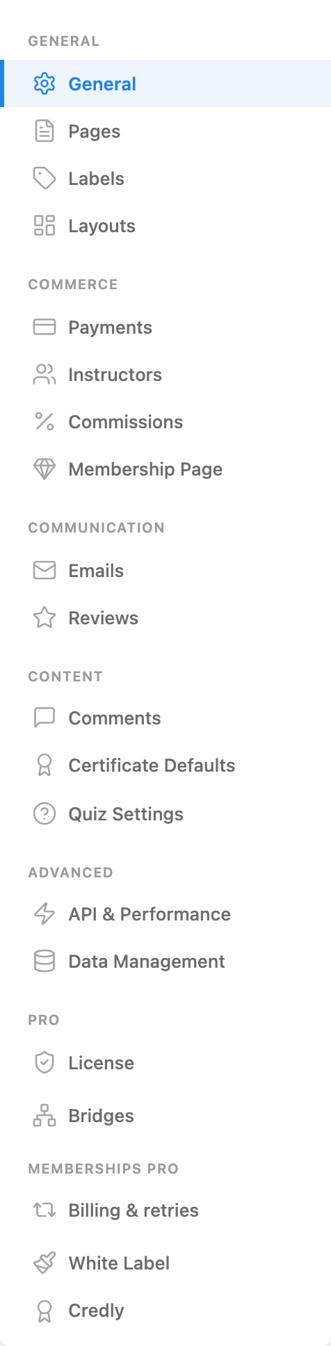 Learnomy Settings navigation