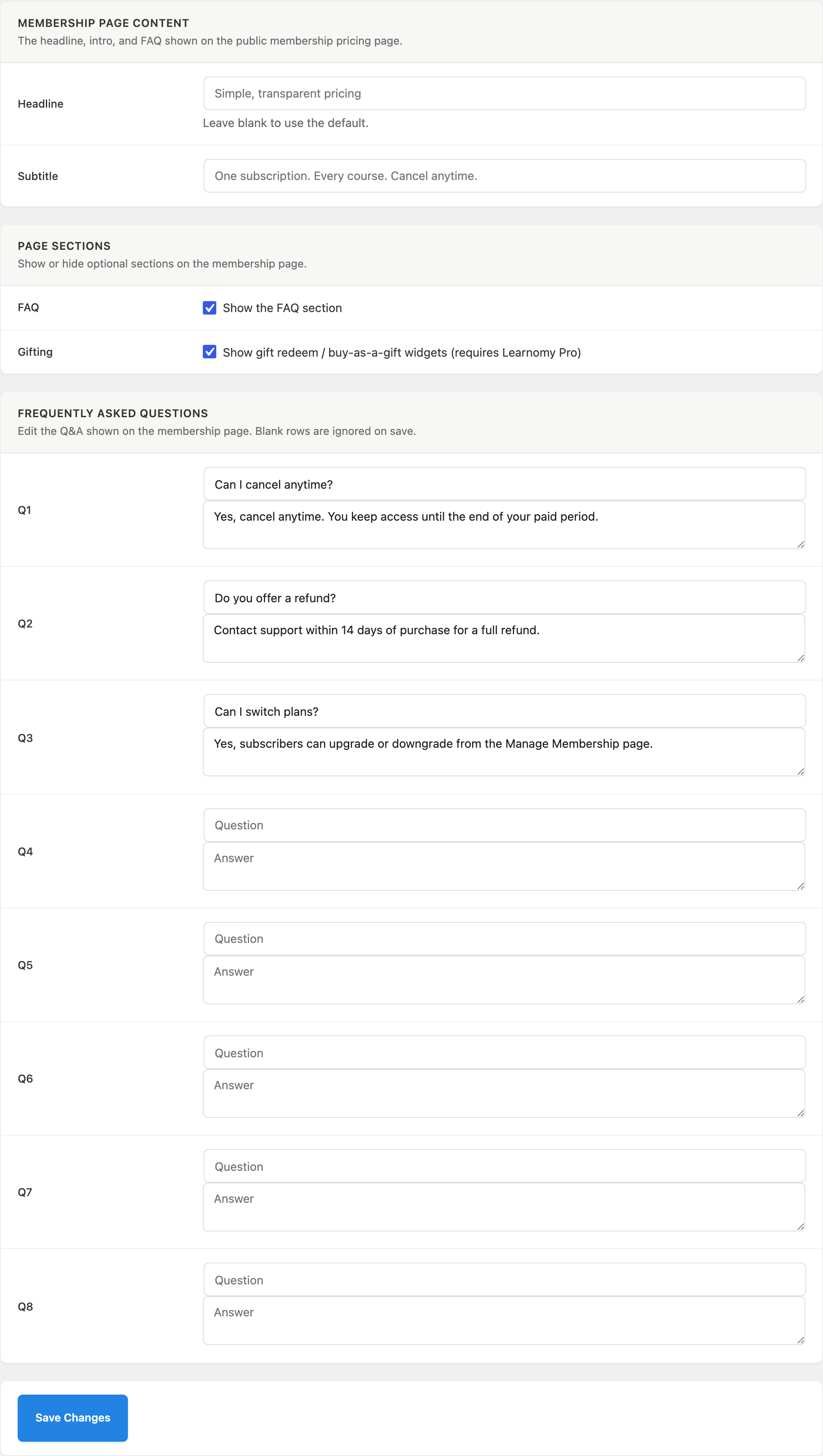 Membership Page section