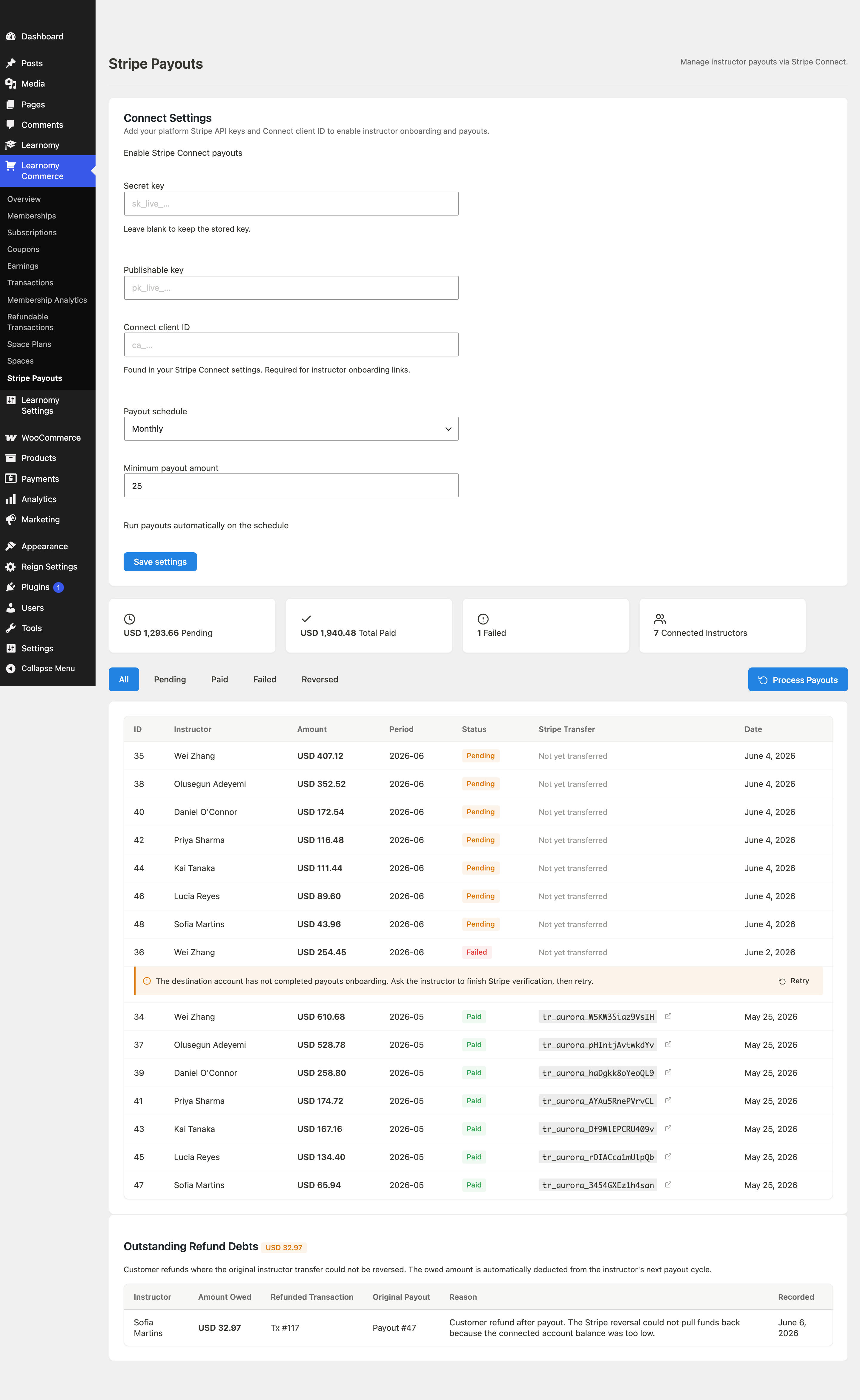 Stripe Payouts page