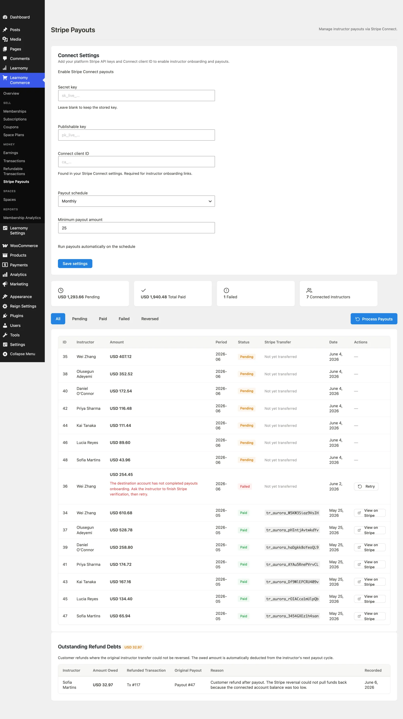 Stripe Payouts page