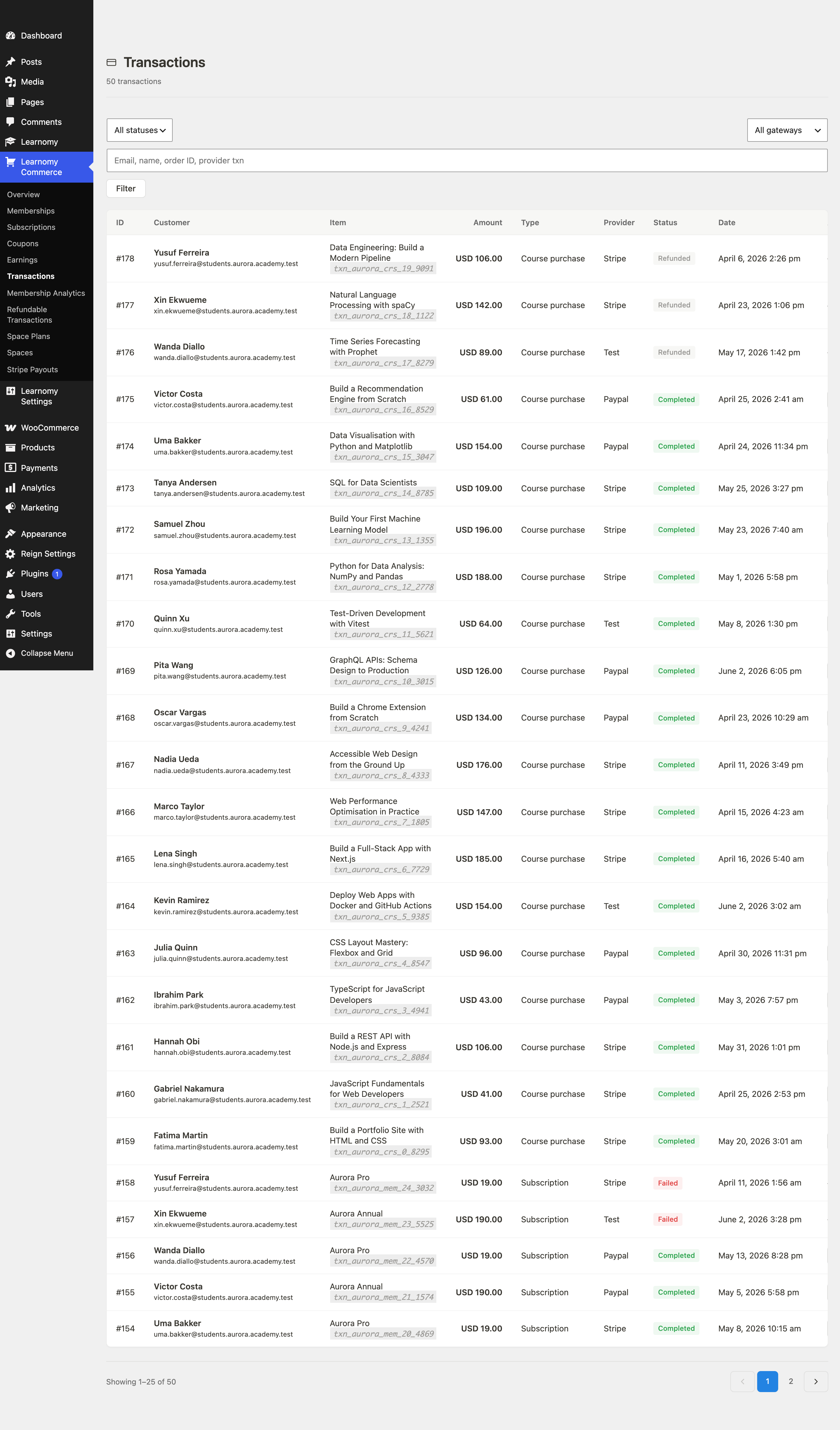 Transactions list