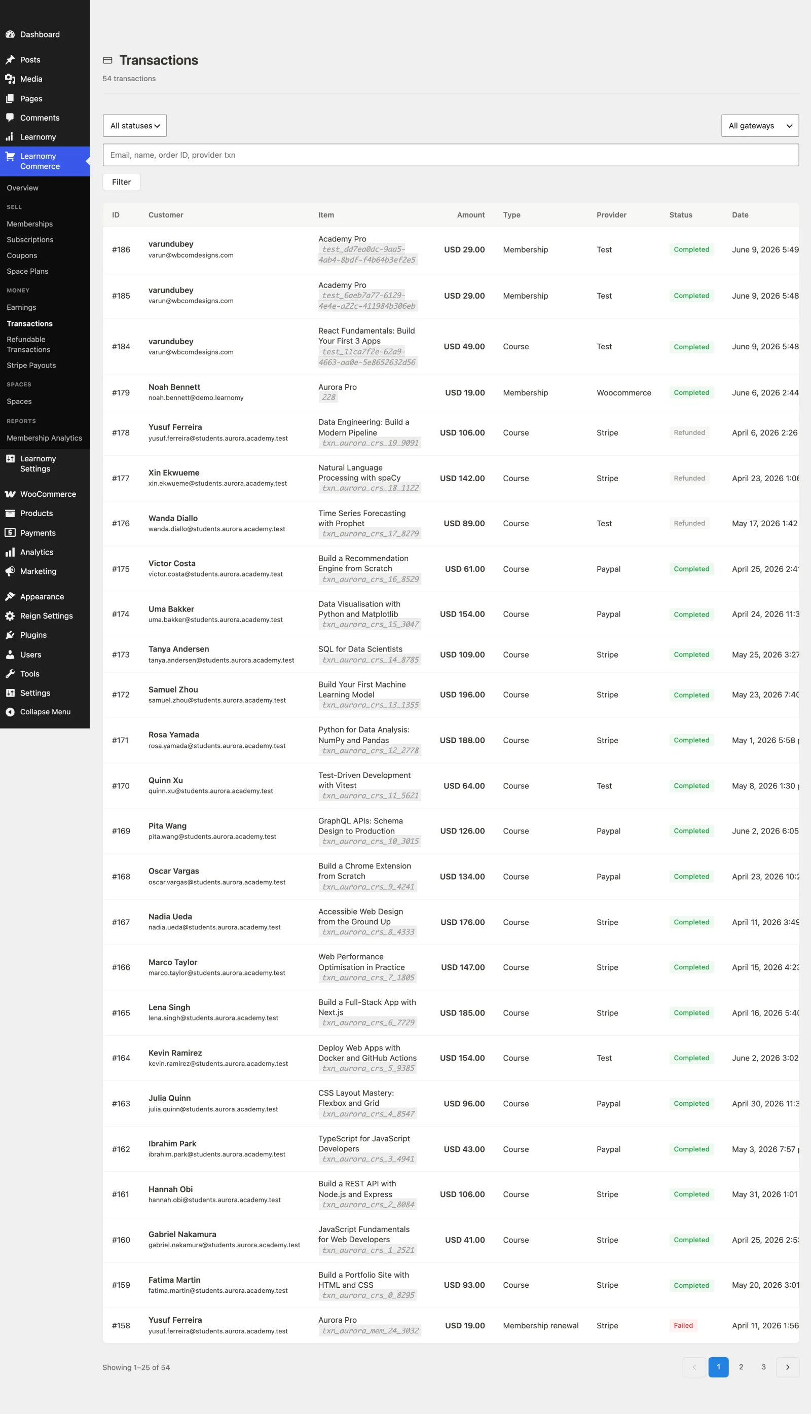 Transactions list
