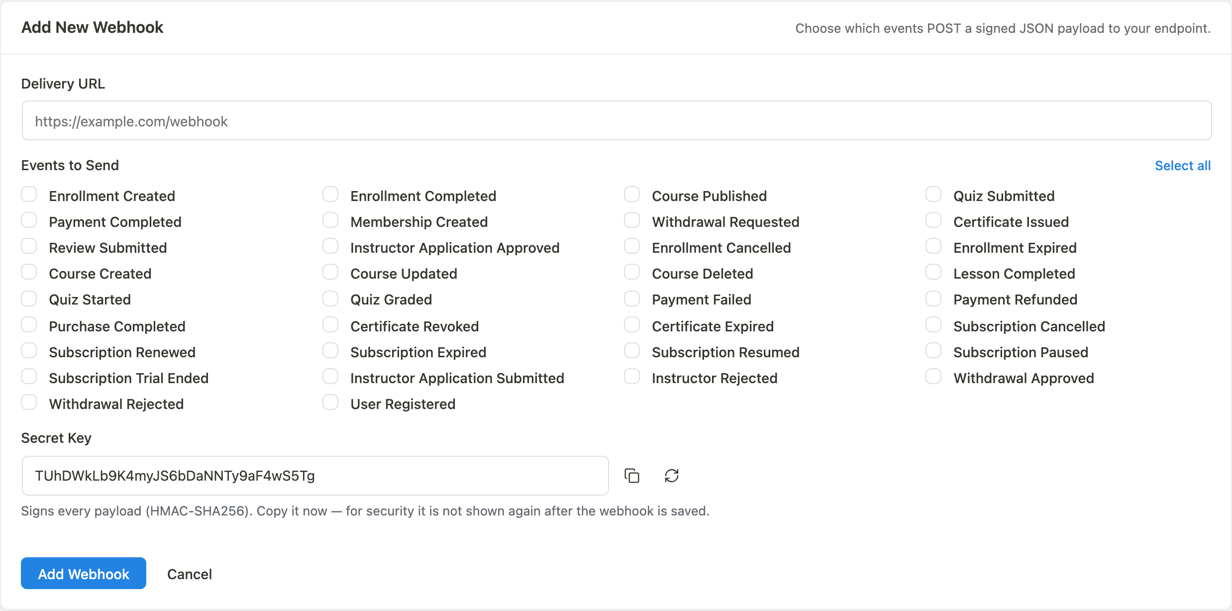 Add webhook form
