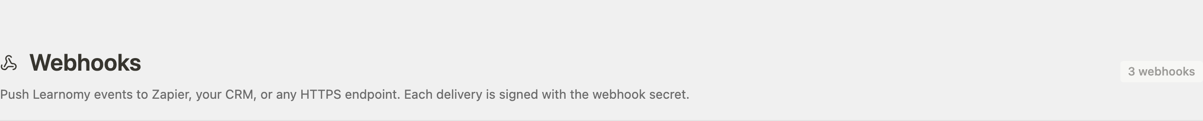 Webhooks header with usage counter