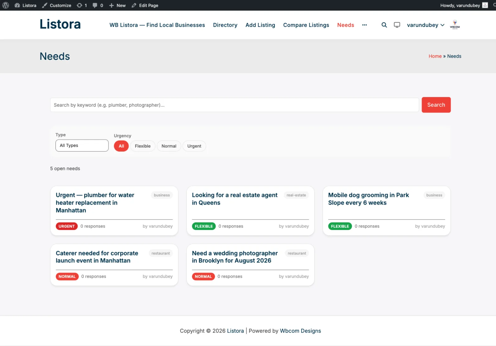Needs Marketplace: buyer posts request, vendors respond