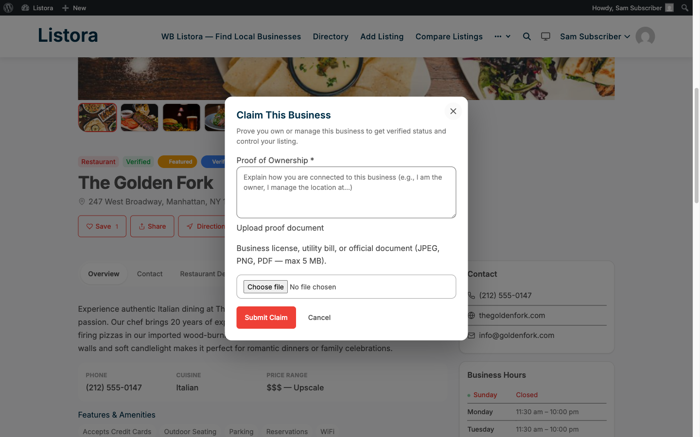 Business Claims — screenshot from the modernized 1.0.5 site