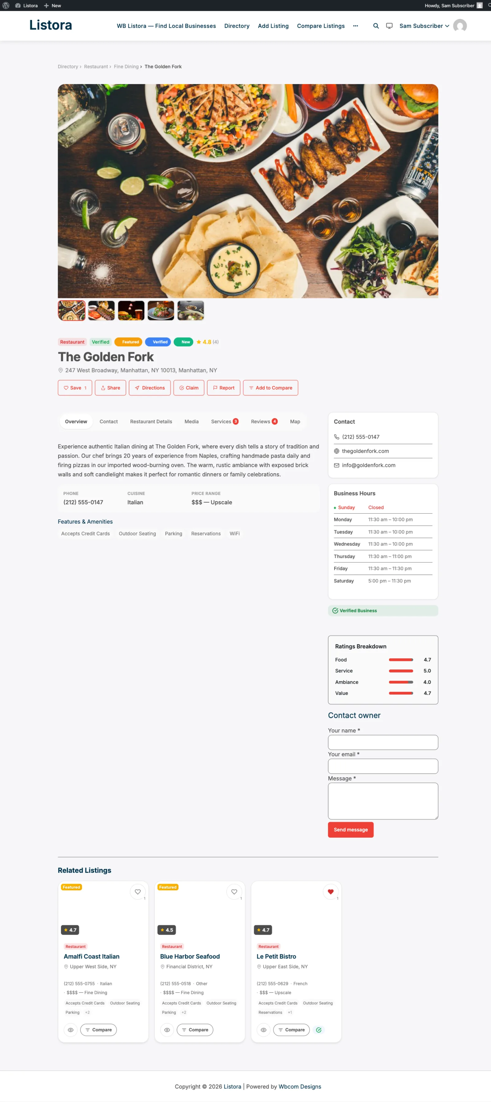 Contact Form - Free Contact owner form on listing detail, with name + email + message fields