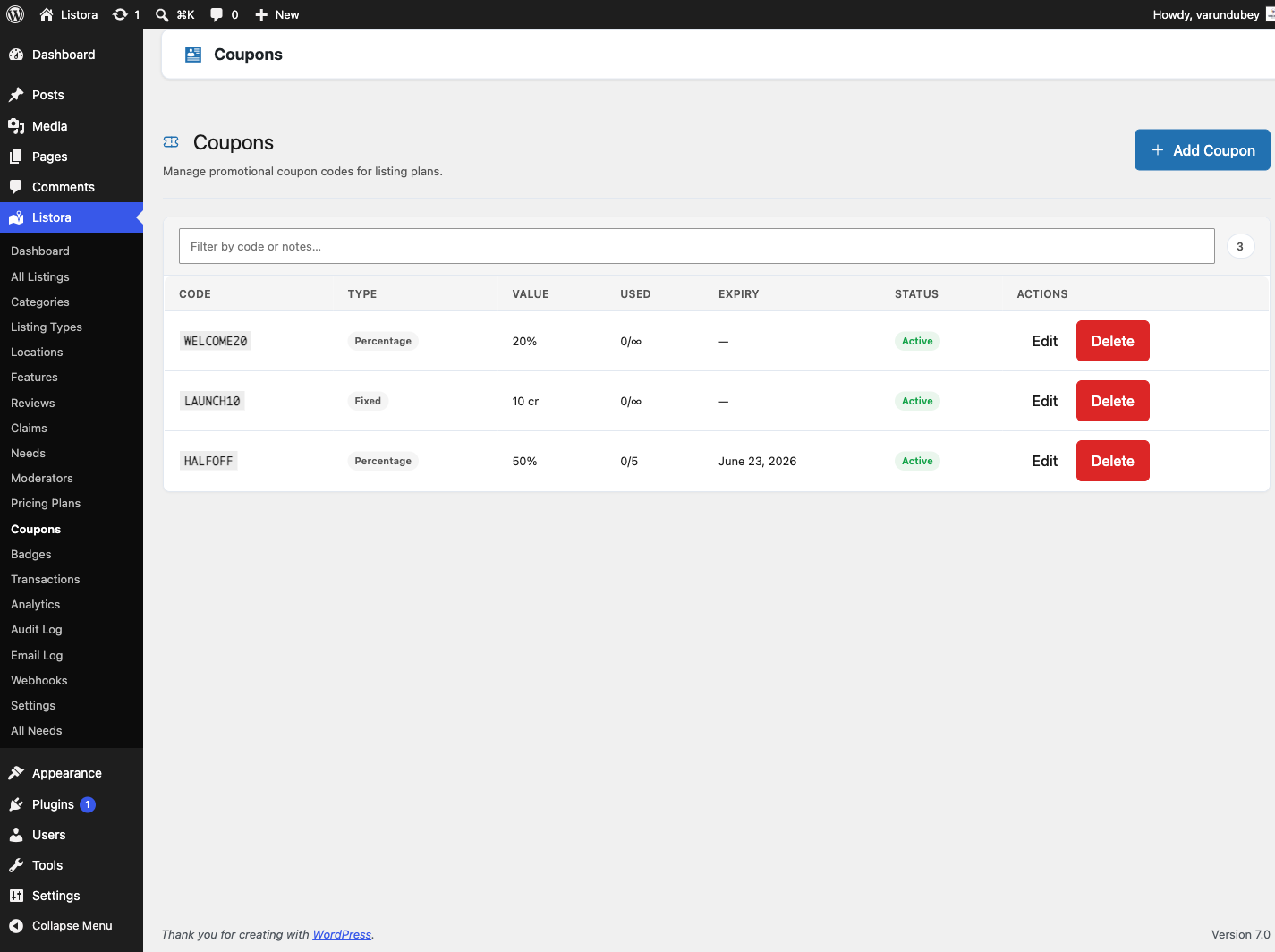 Coupons — screenshot from the modernized 1.0.5 site
