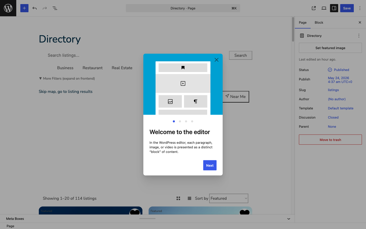 Directory Page Blocks — admin UI screenshot (1.0.5)