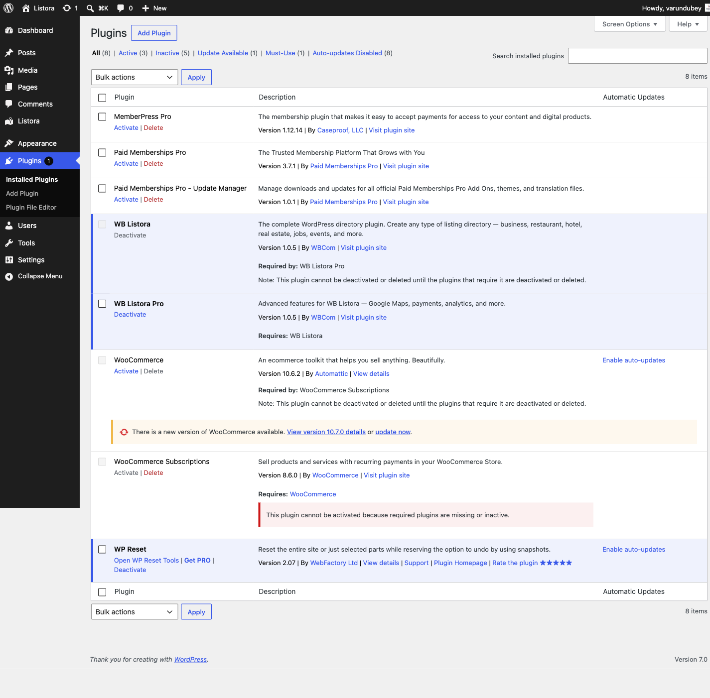 Installation Admin Page — admin UI screenshot (1.0.5)
