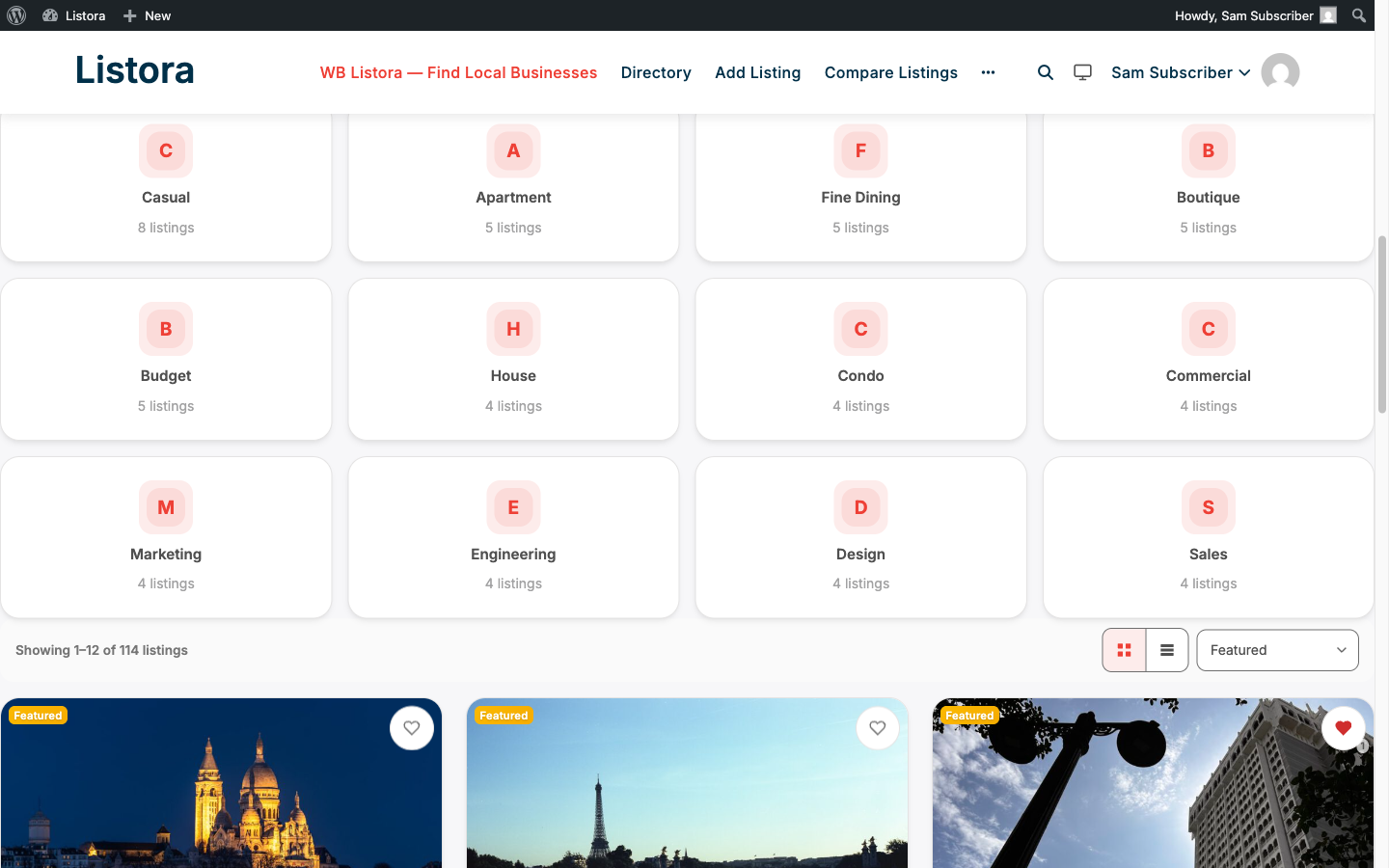 Browse by Category — colorful category tiles with listing counts on the modernized 1.0.5 UI