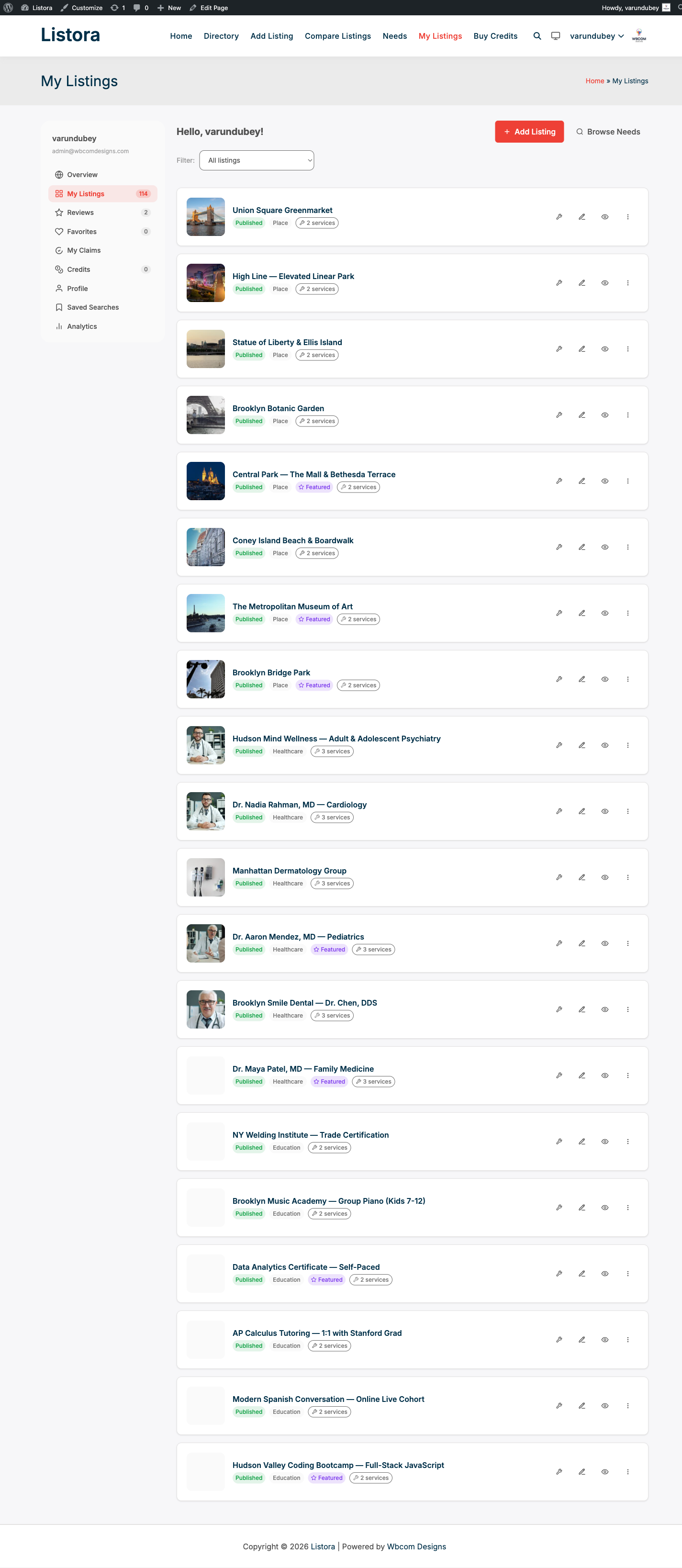 Listing Lifecycle — My Listings dashboard showing per-row action buttons