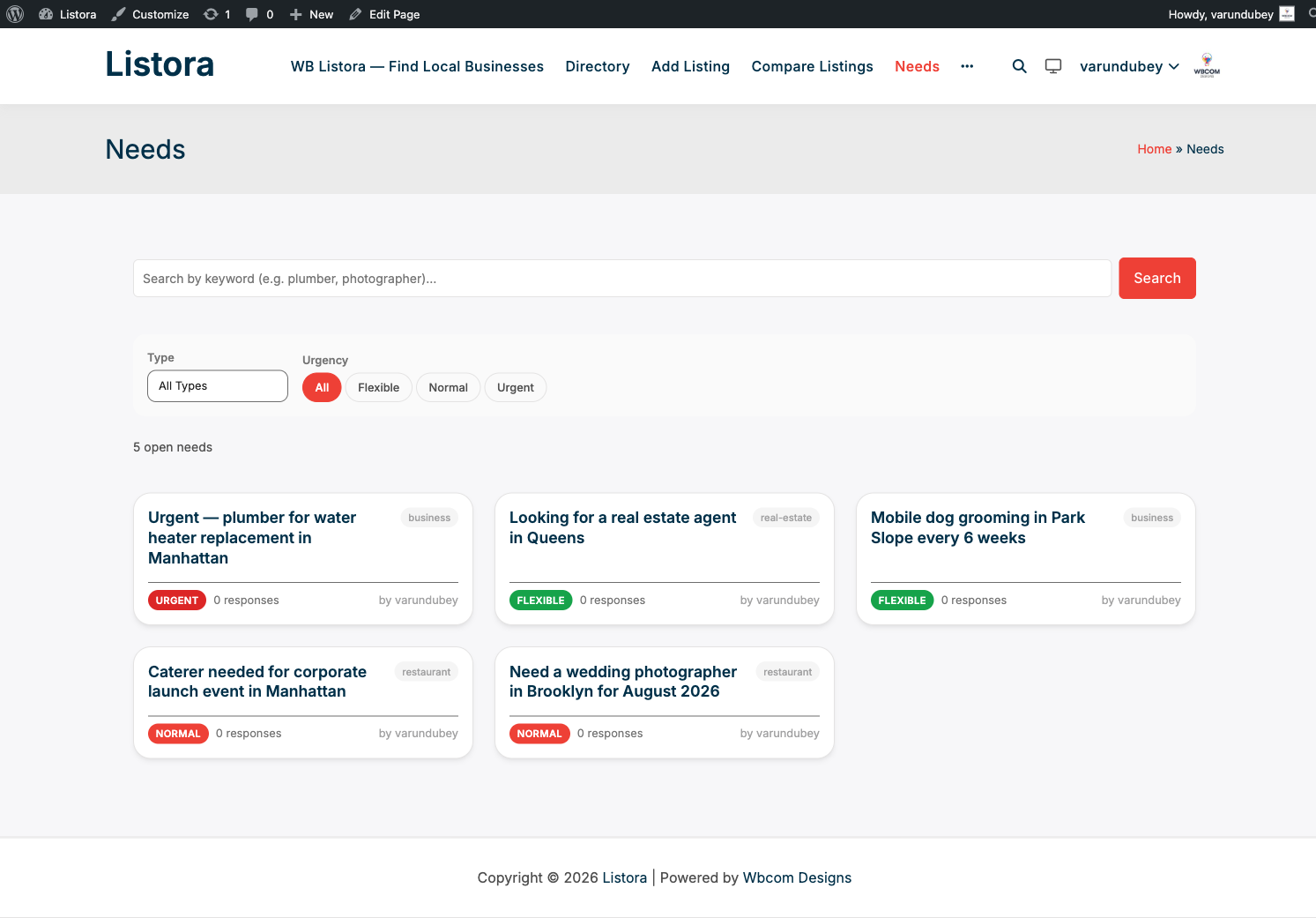 Needs Marketplace — screenshot from the modernized 1.0.5 site