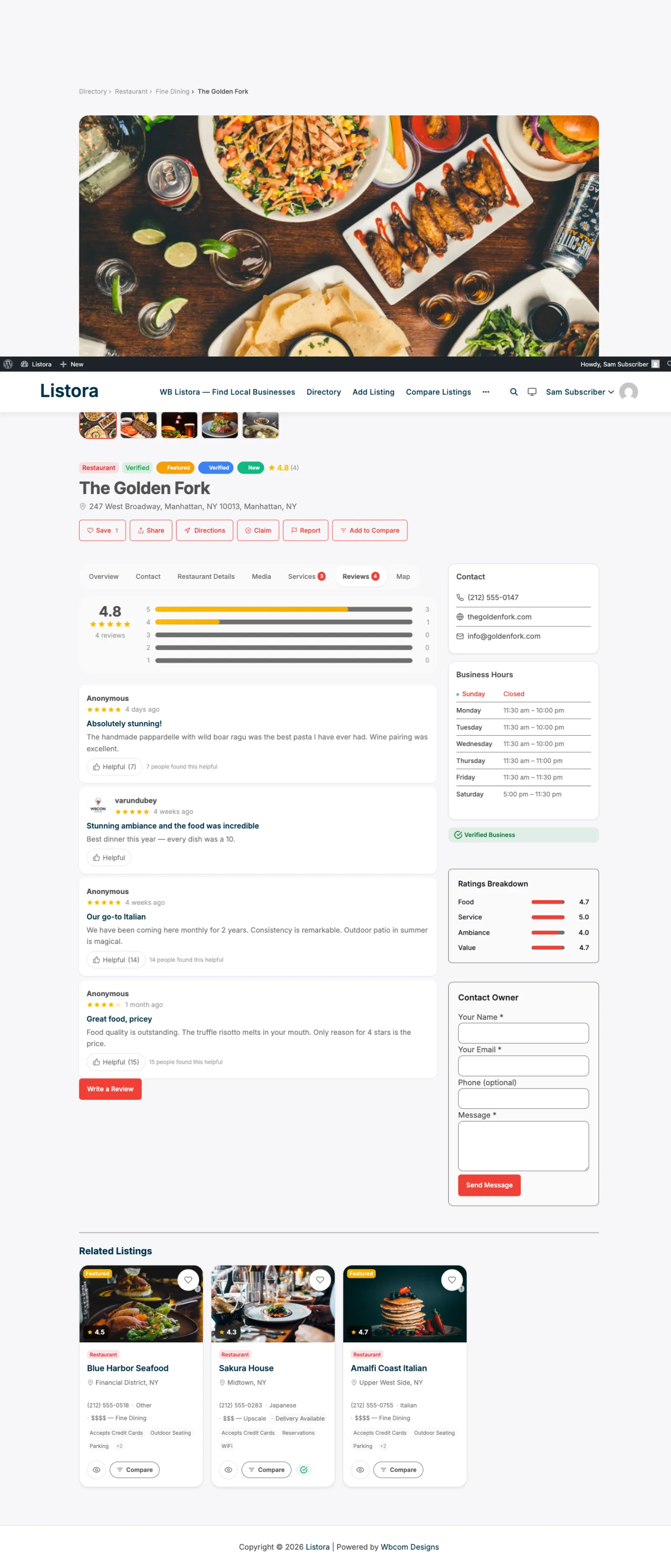 Review form with star rating and helpful votes