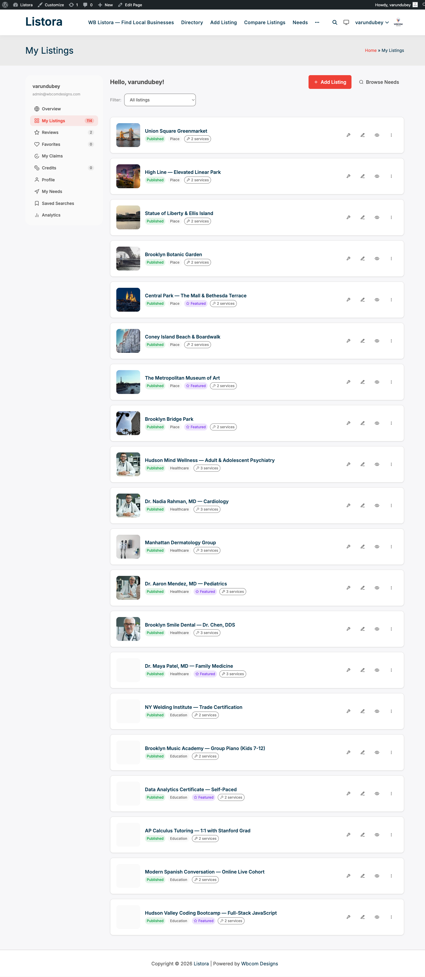 User Dashboard — screenshot from the modernized 1.0.5 site