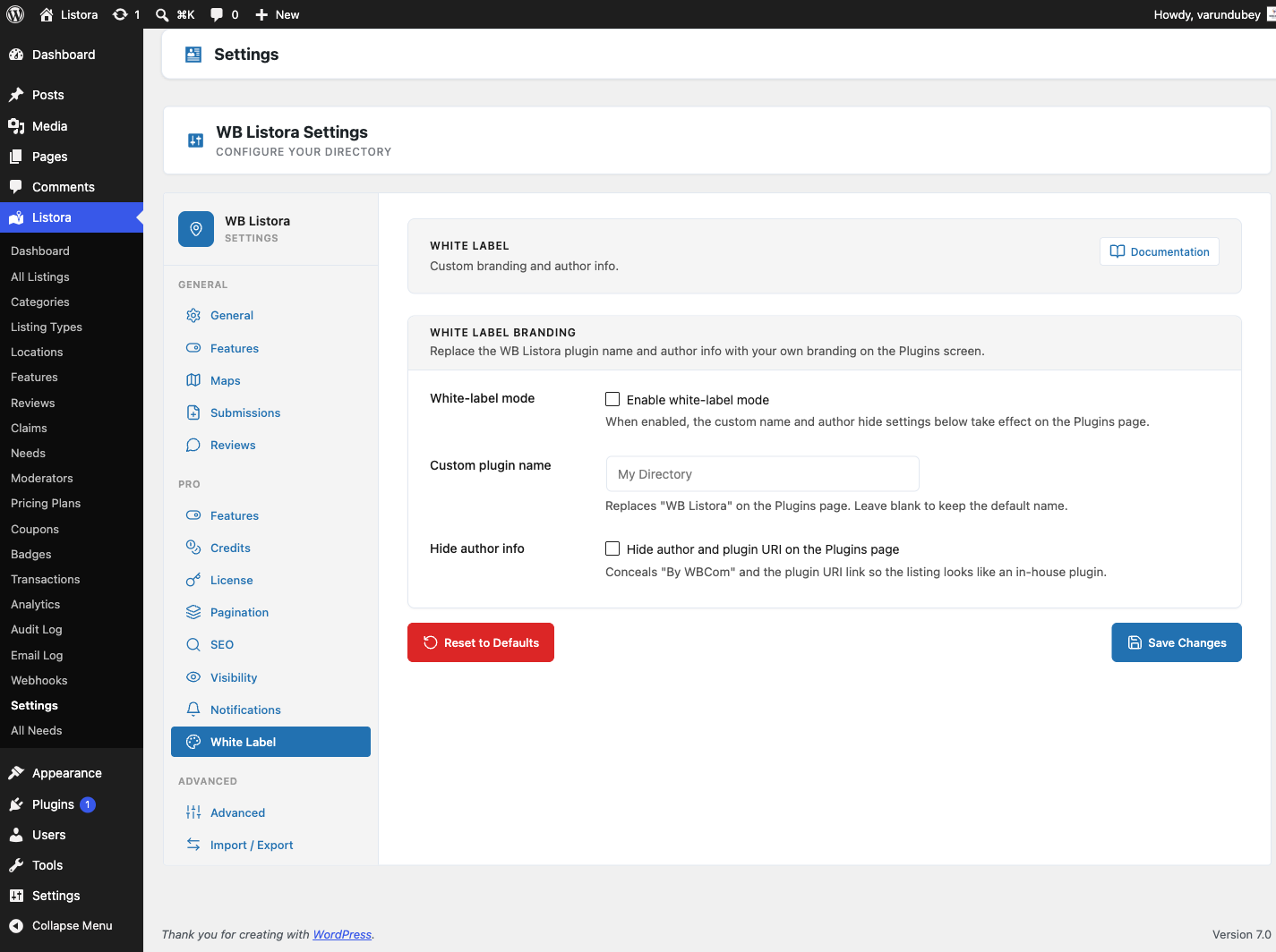 White Label — screenshot from the modernized 1.0.5 site
