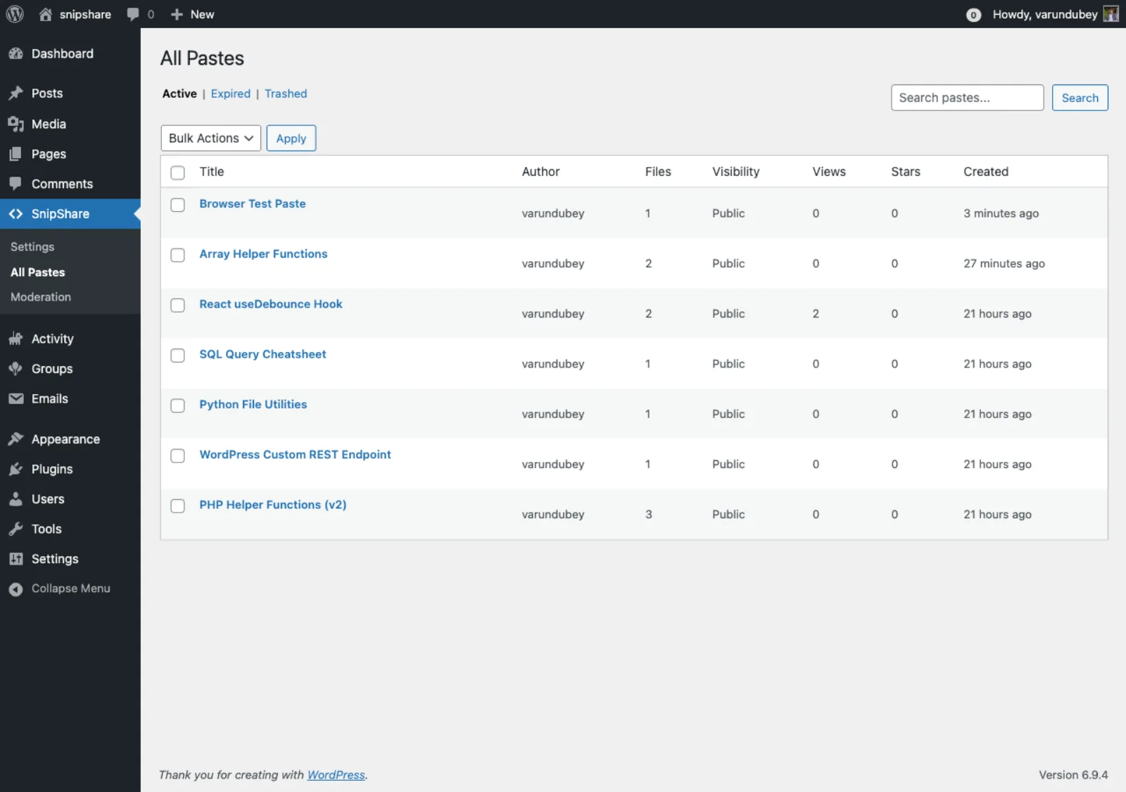 All Pastes admin list