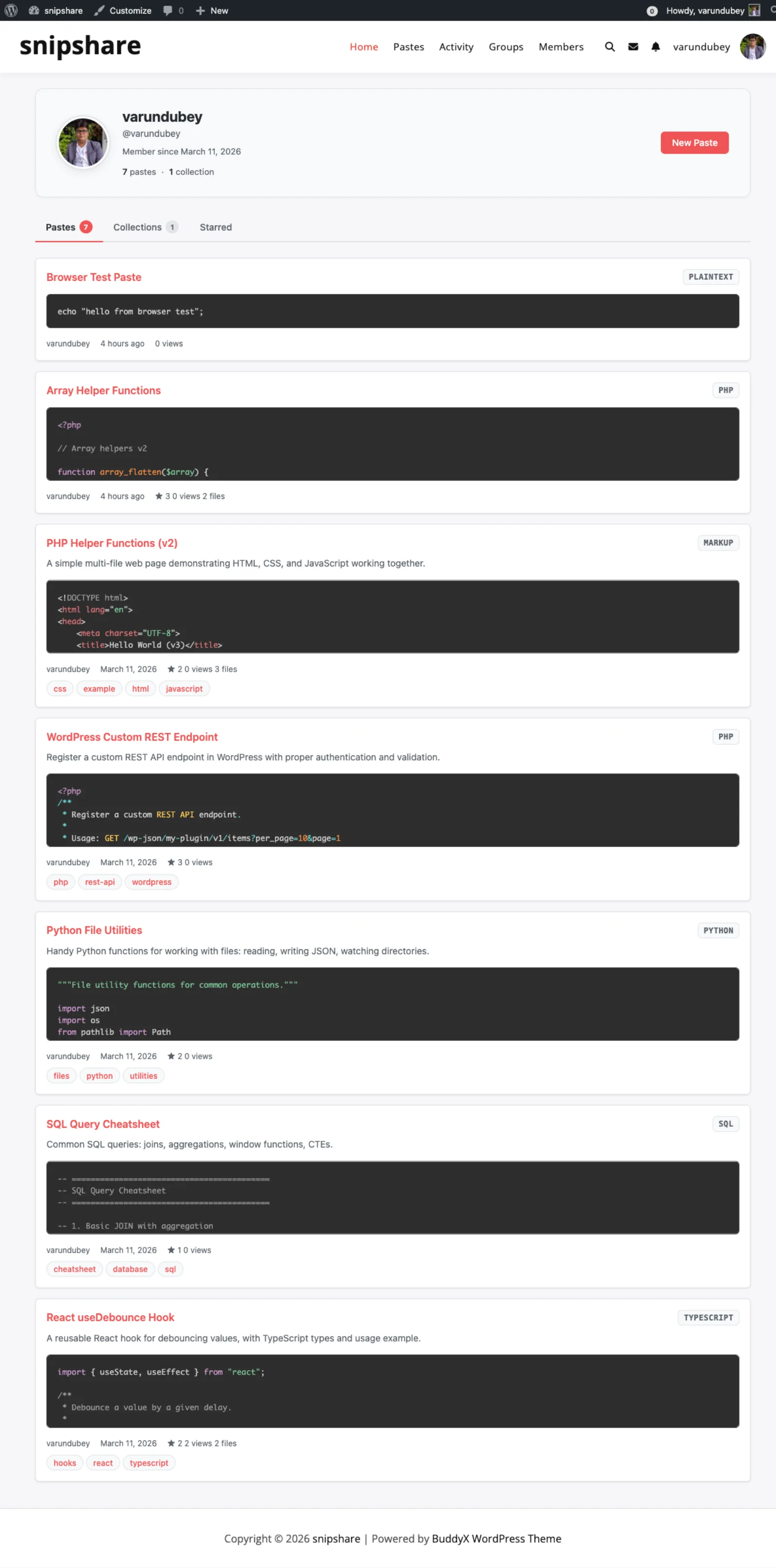User profile page