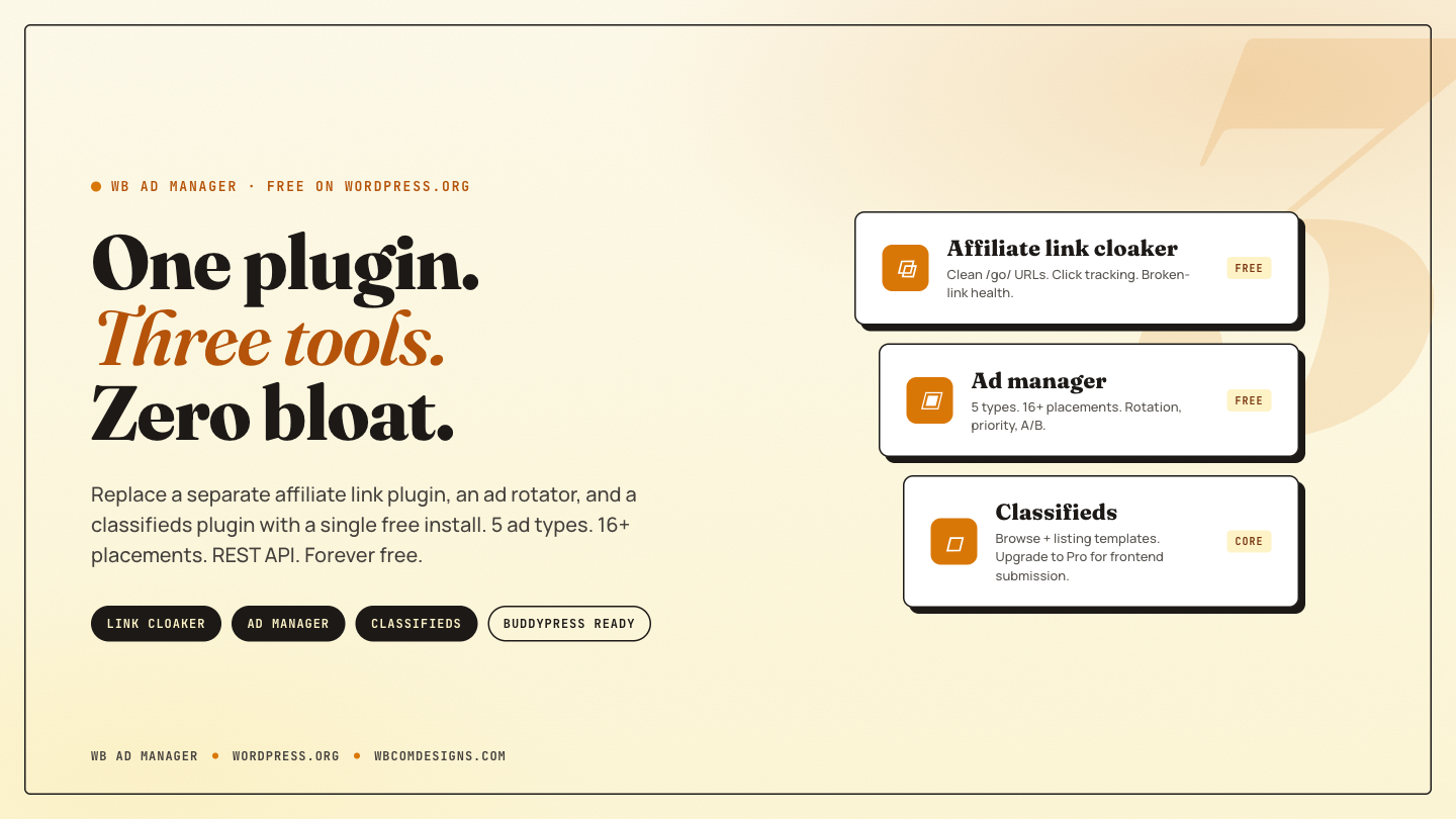 One plugin. Three tools. Zero bloat. — product screenshot