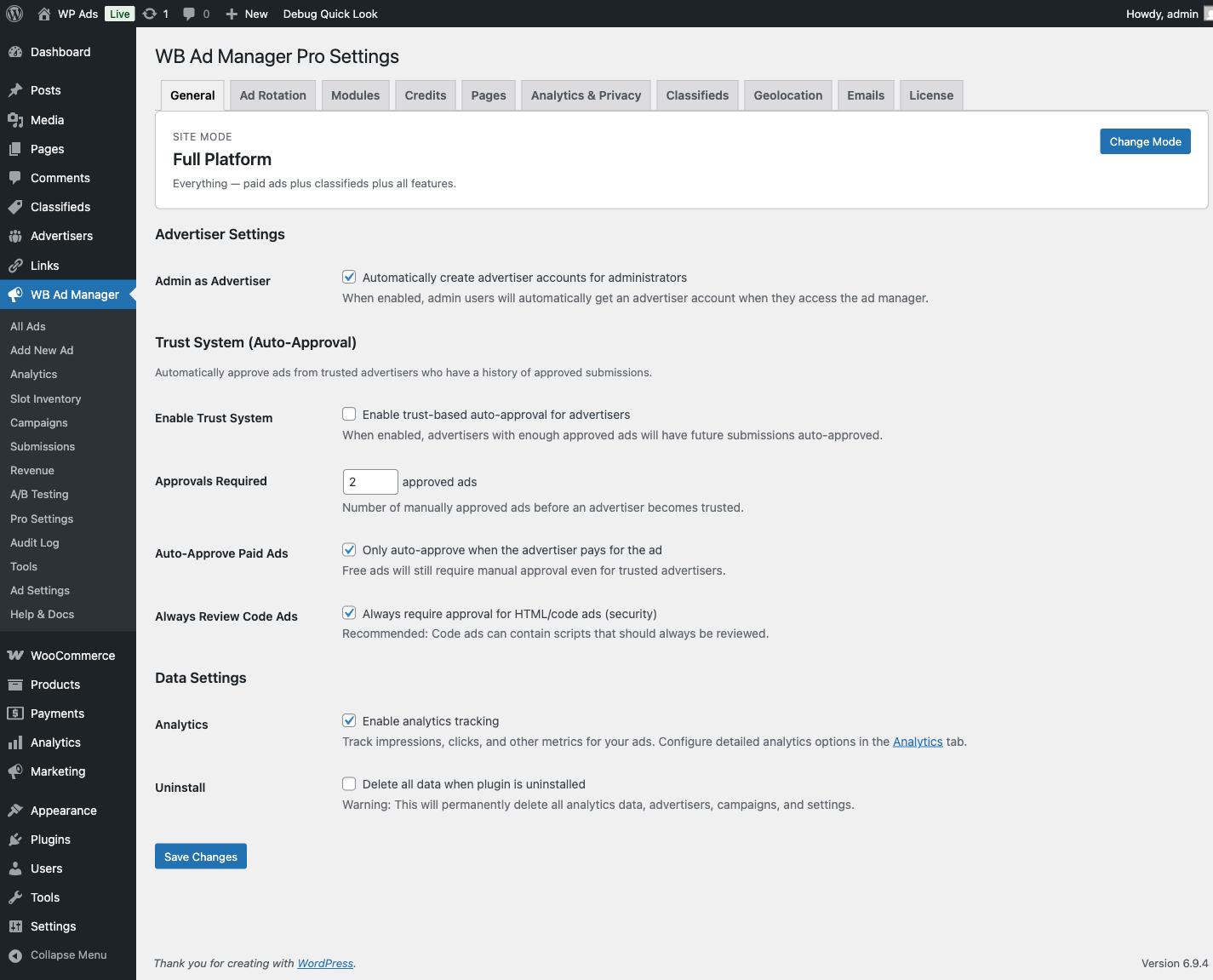 Pro Settings → General