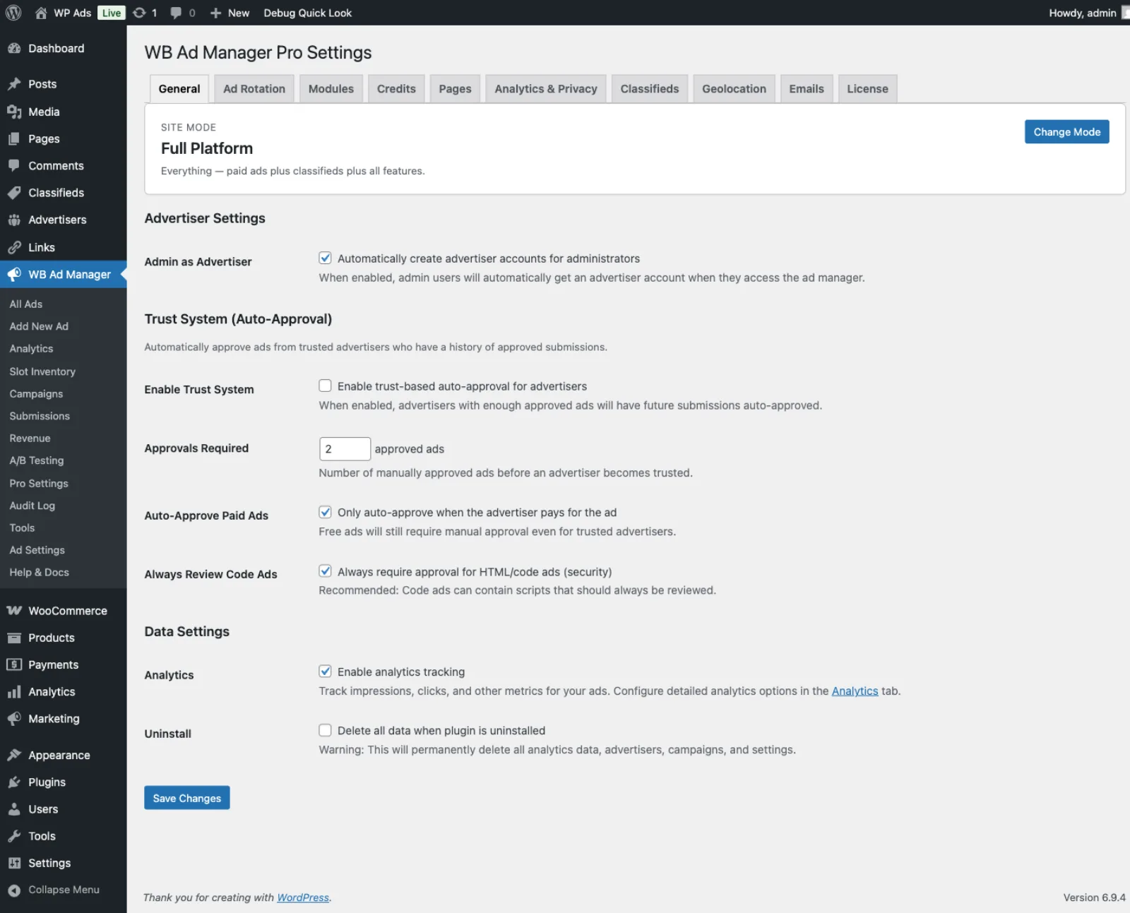 Pro Settings → General