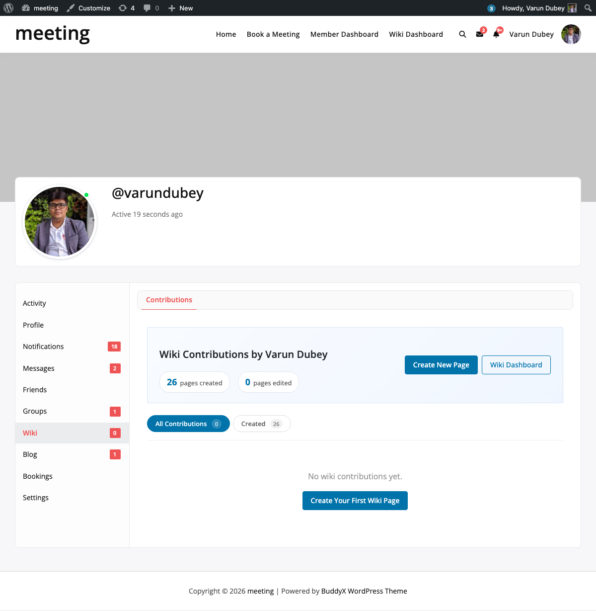 BuddyPress member profile with Wiki tab