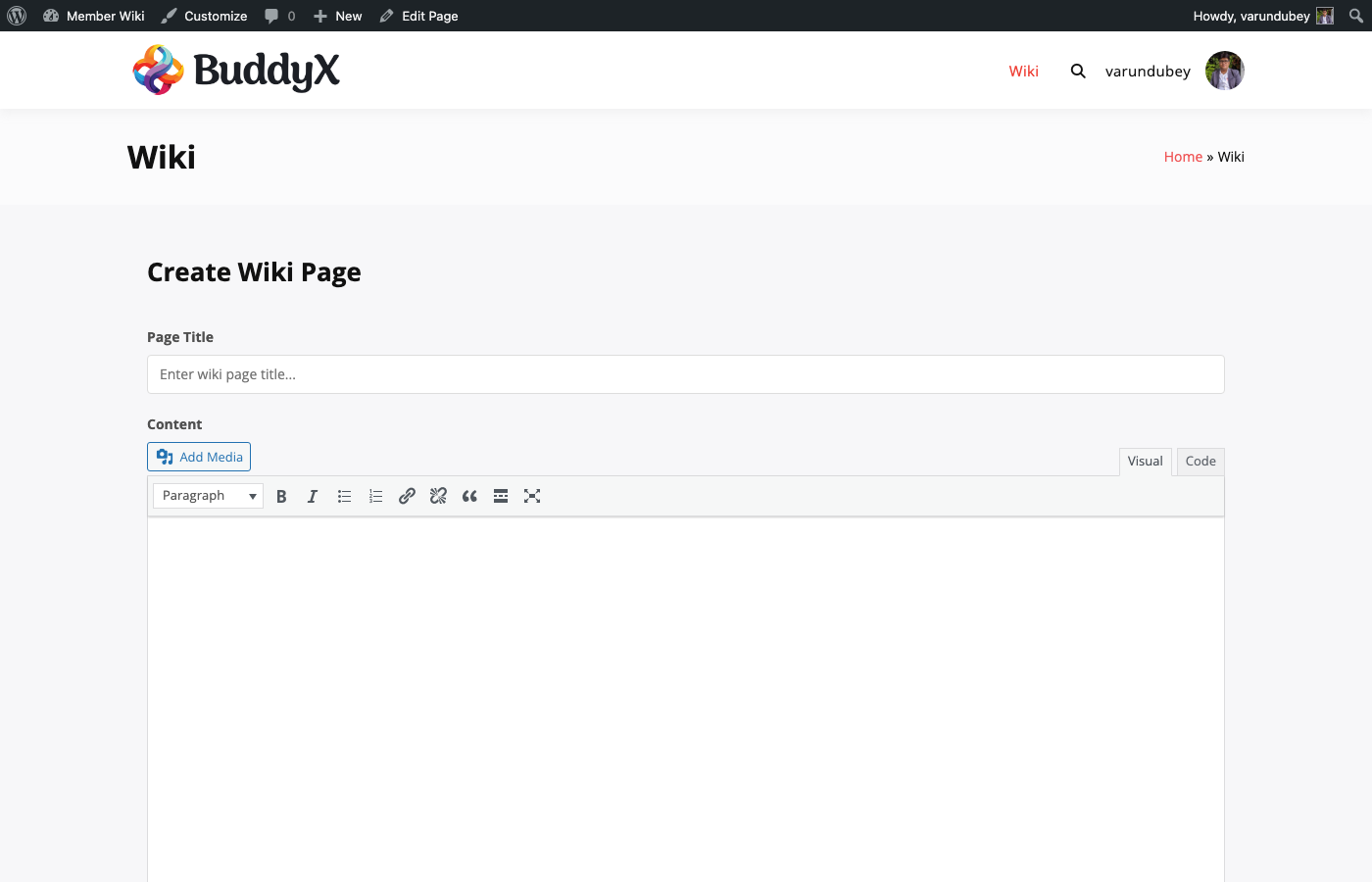 Front-end wiki page editor