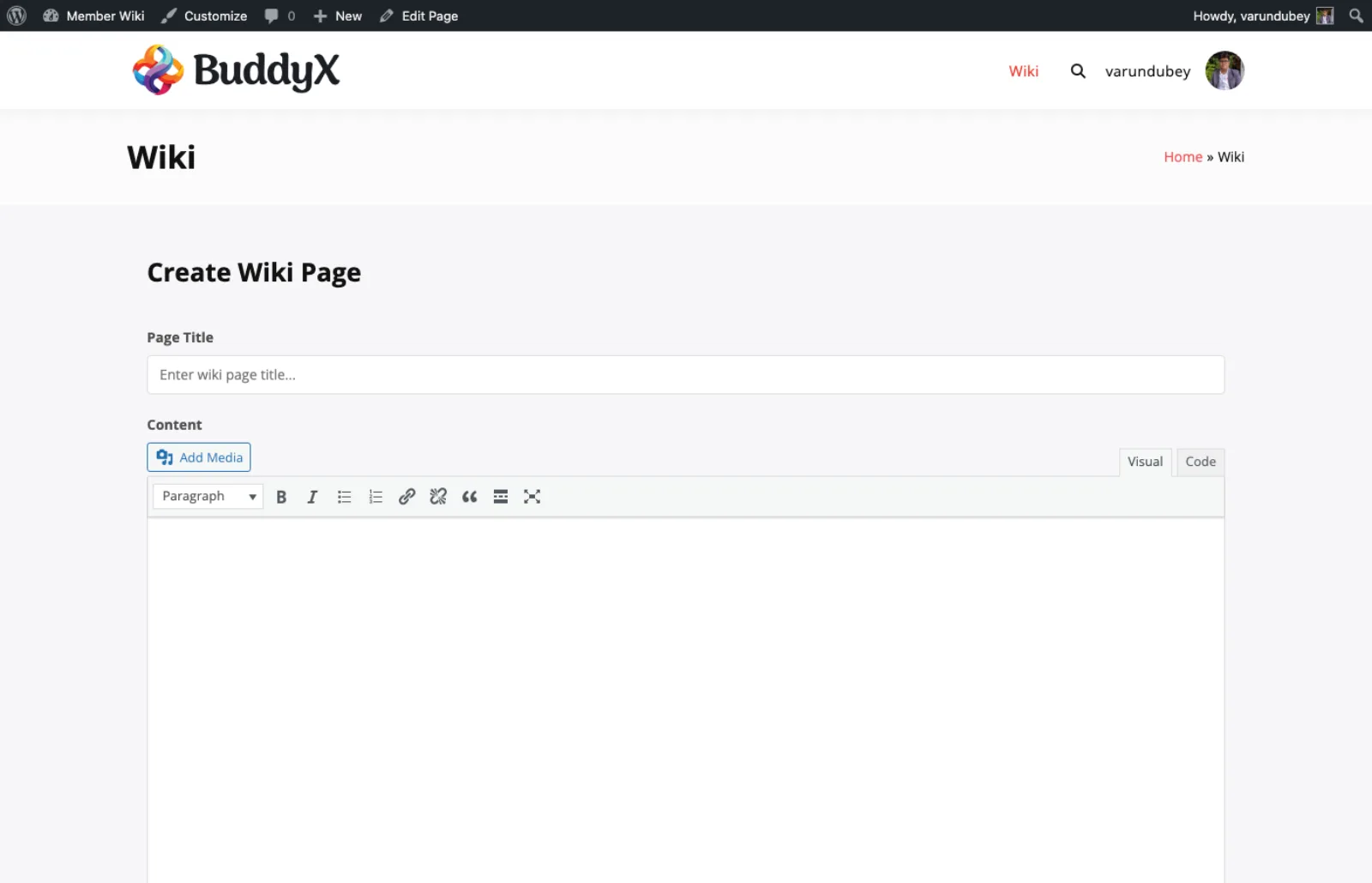 Front-end wiki page editor