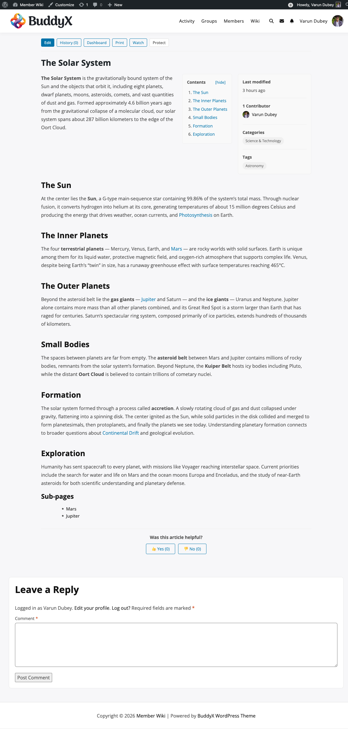 Wiki page with TOC and helpfulness rating