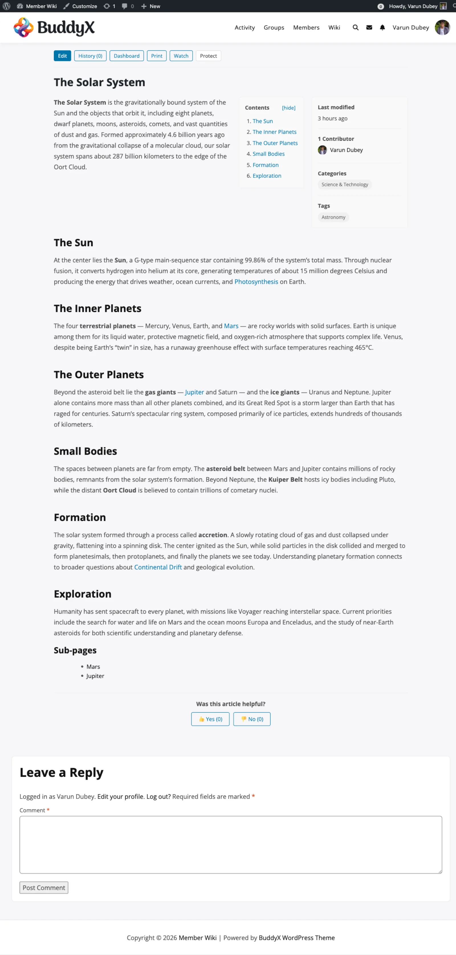 Wiki page with TOC and helpfulness rating