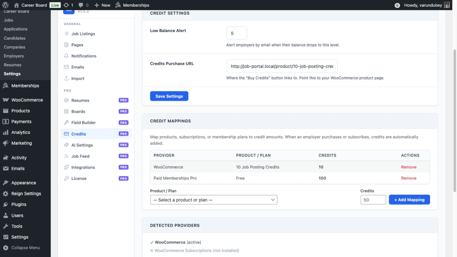 Credits Settings - Stripe Keys