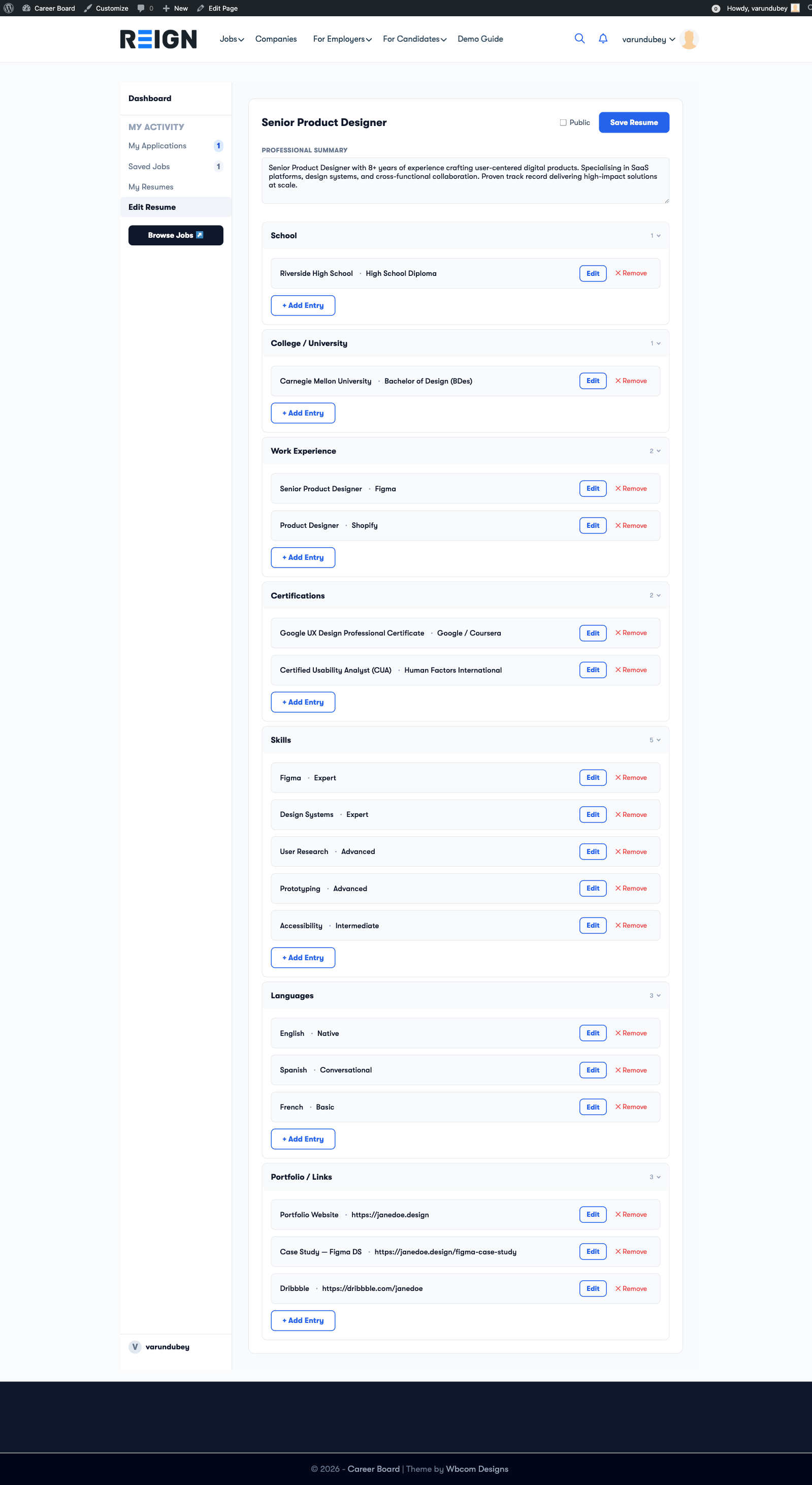 Adding the Resume Builder Block