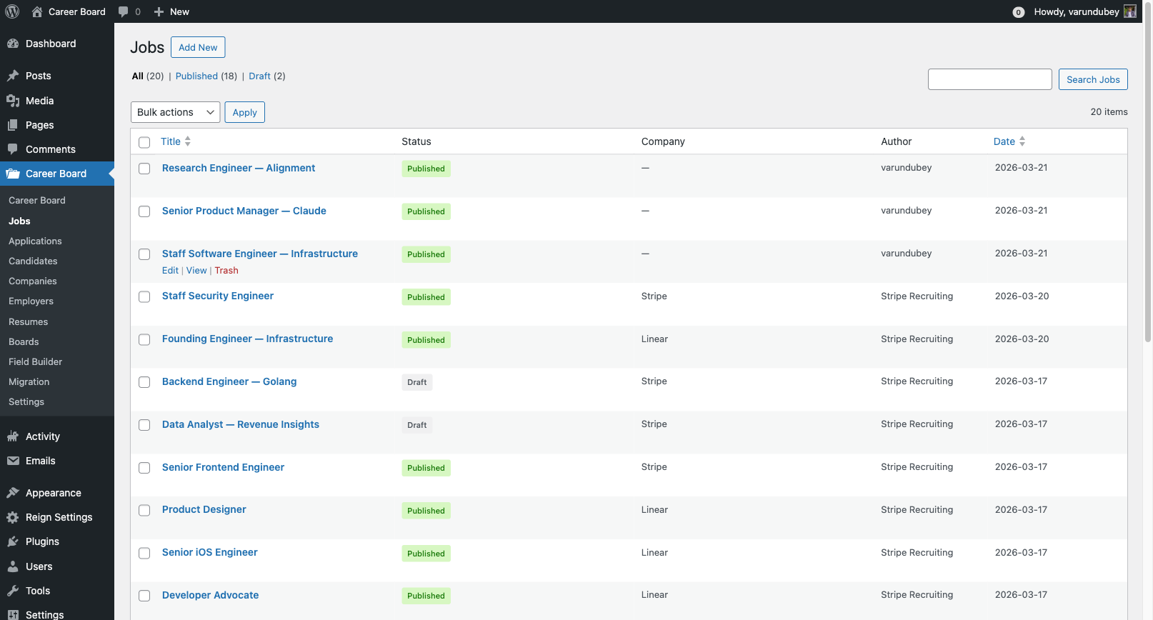 Admin Jobs — Pending Filter