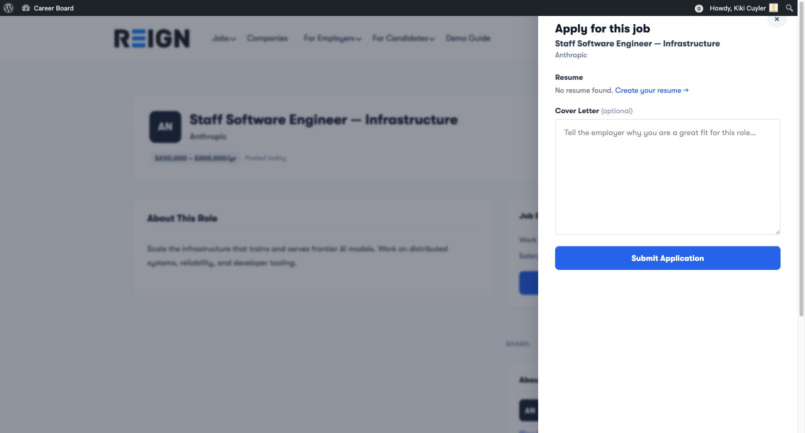 Application Panel — Slide-in Form