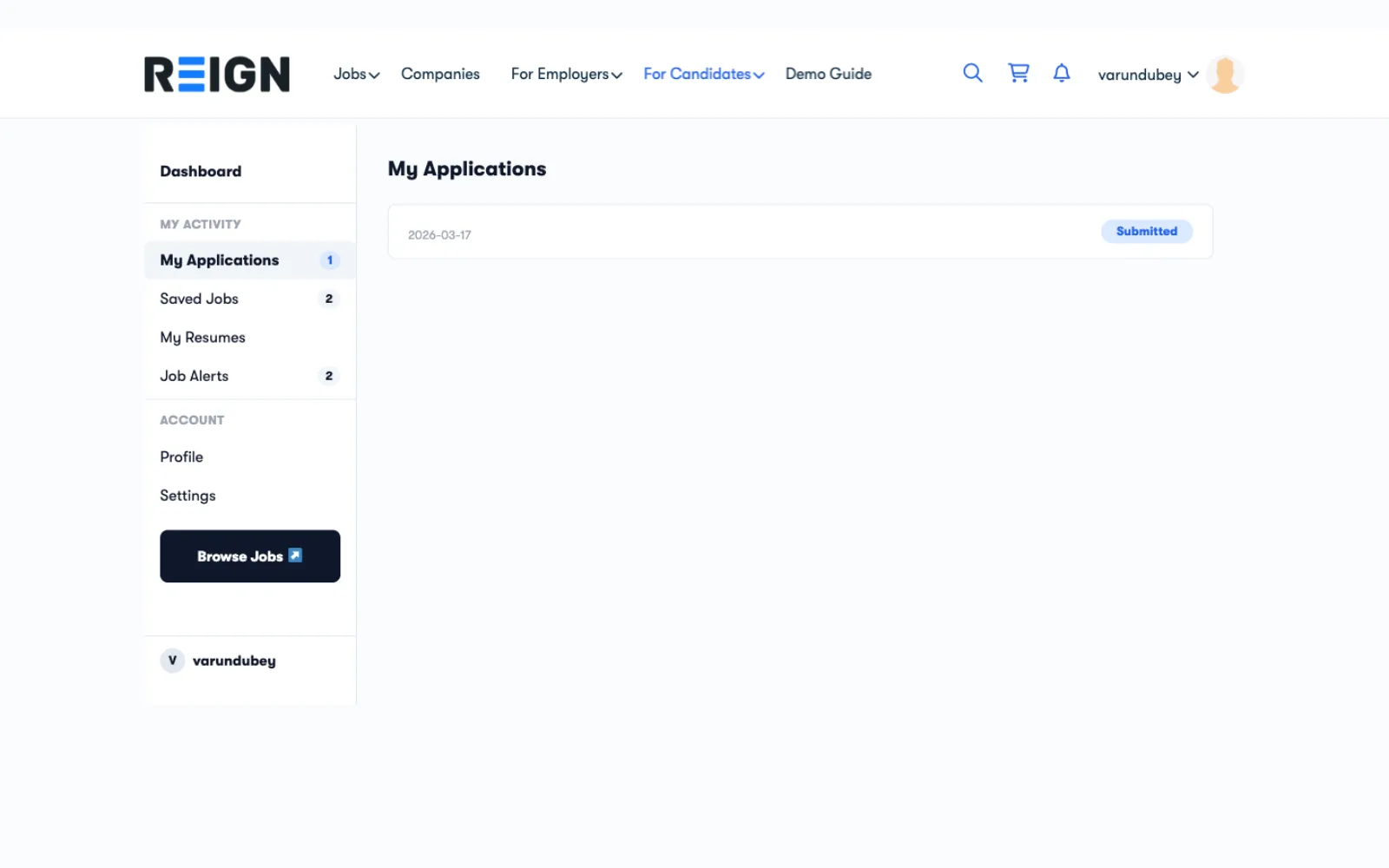 Candidate Dashboard - My Applications Tab