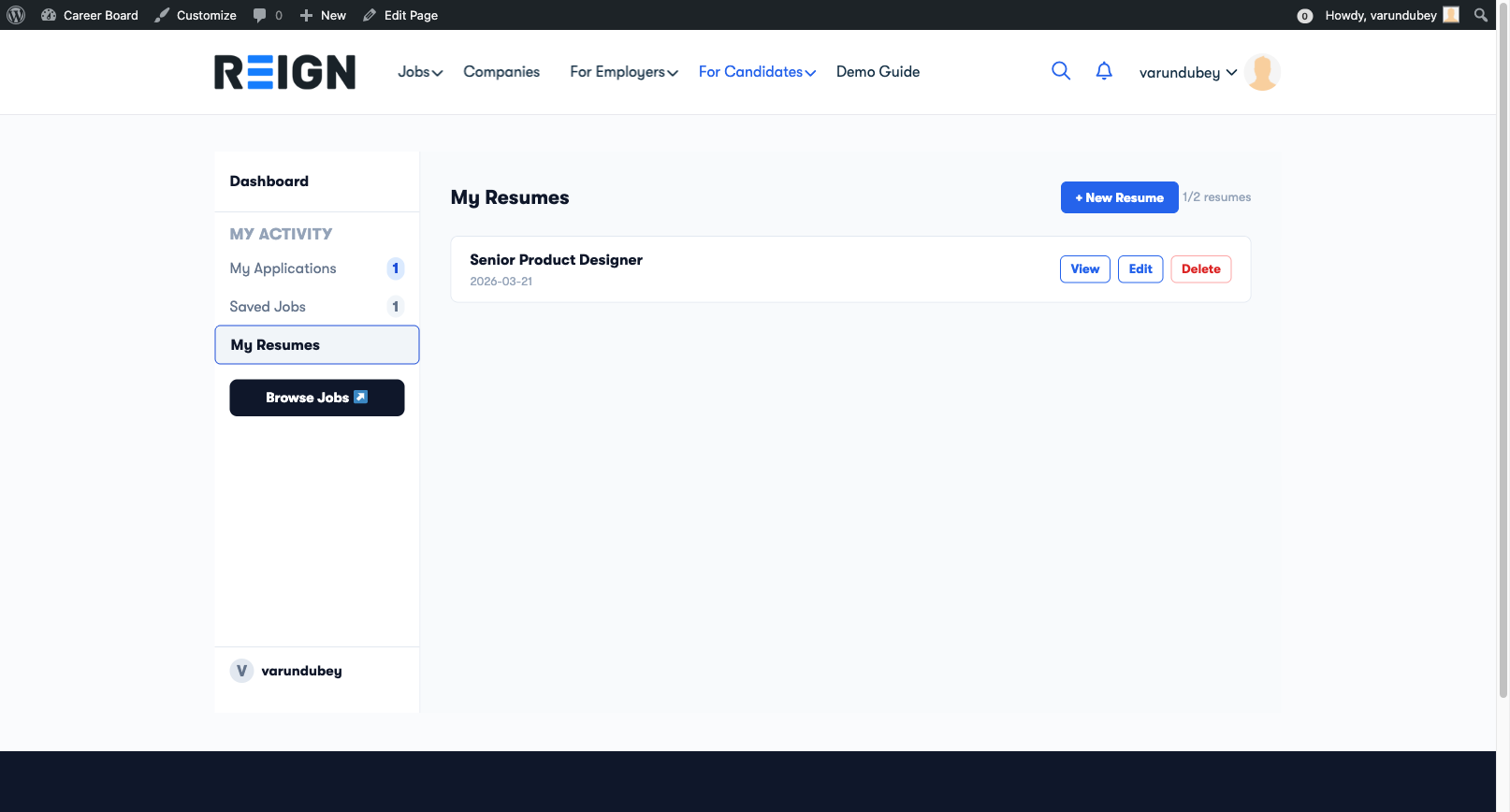 My Resumes Tab — Dashboard