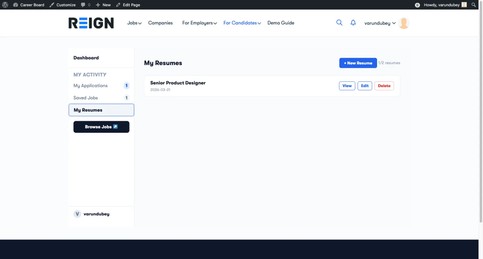 My Resumes Tab - Dashboard