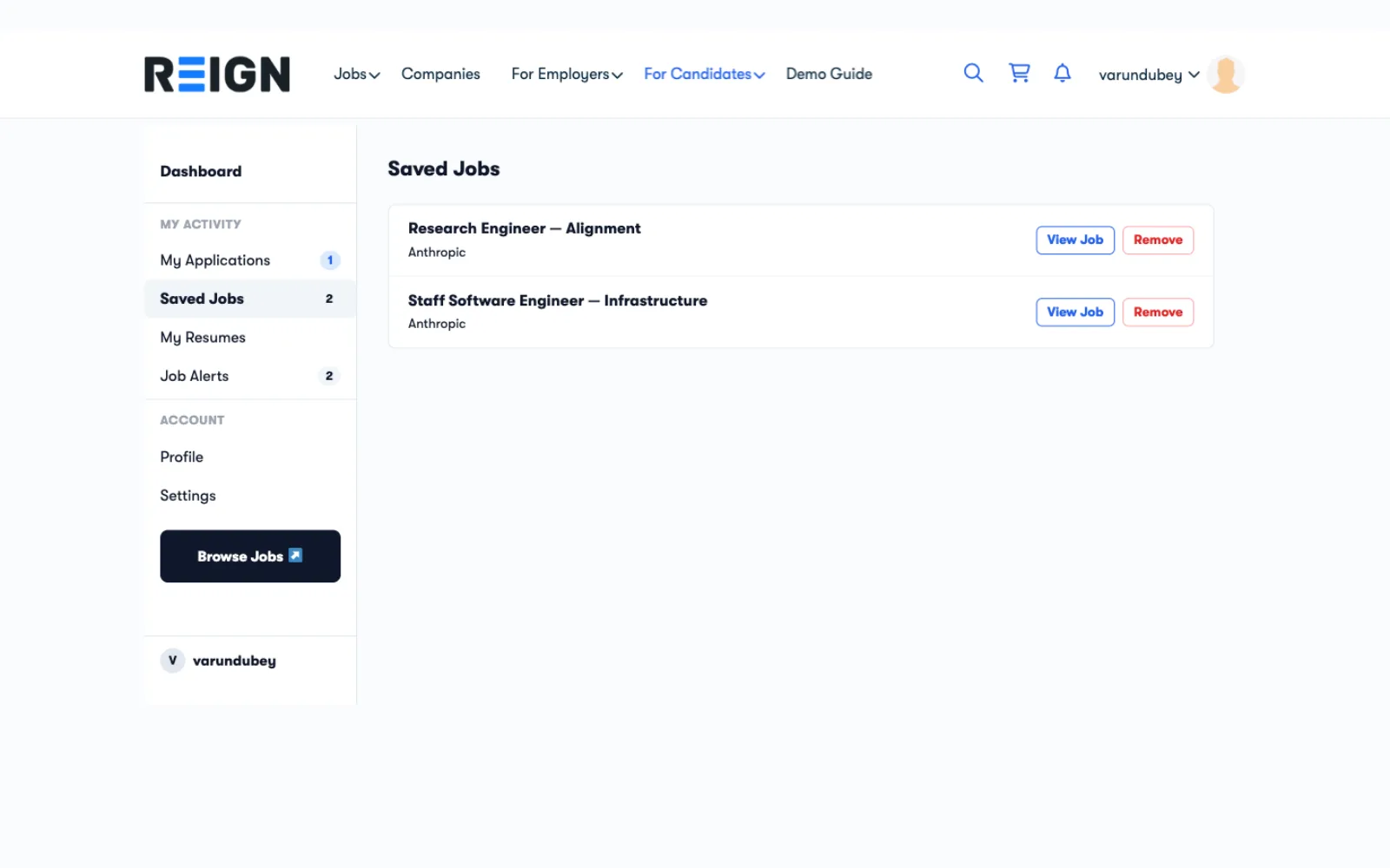 Candidate Dashboard - Saved Jobs Tab