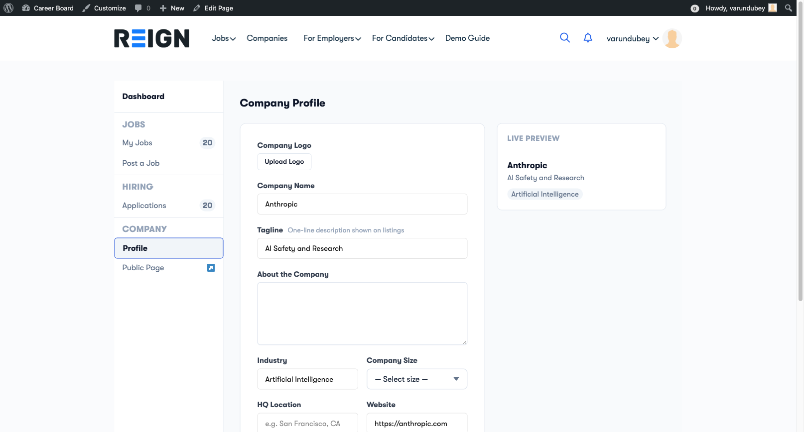 Company Profile — Inline Edit