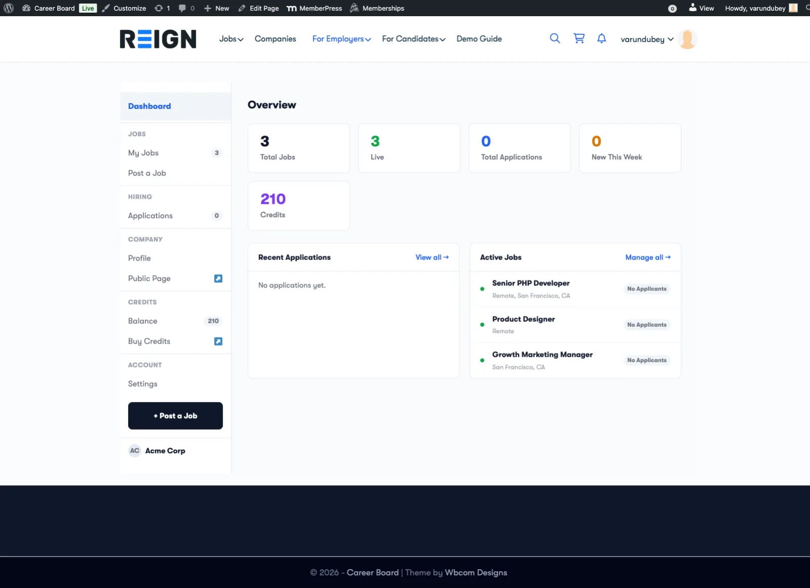 Employer Dashboard - Credit Balance