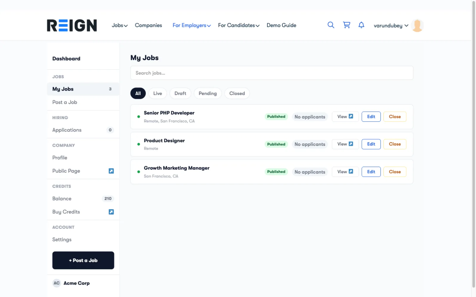 Employer Dashboard - My Jobs Tab