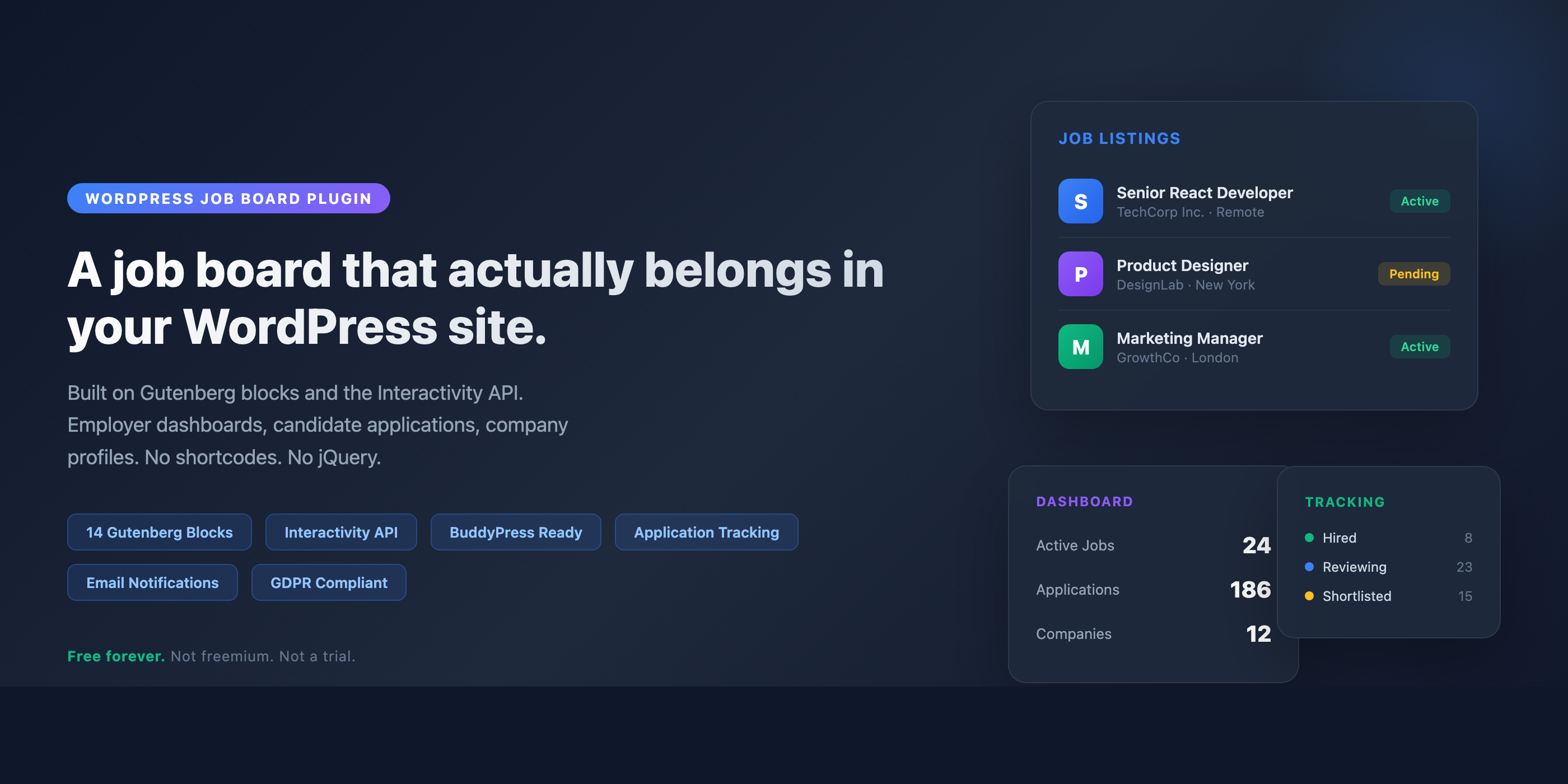 A job board that actually belongs in your WordPress site. — product screenshot