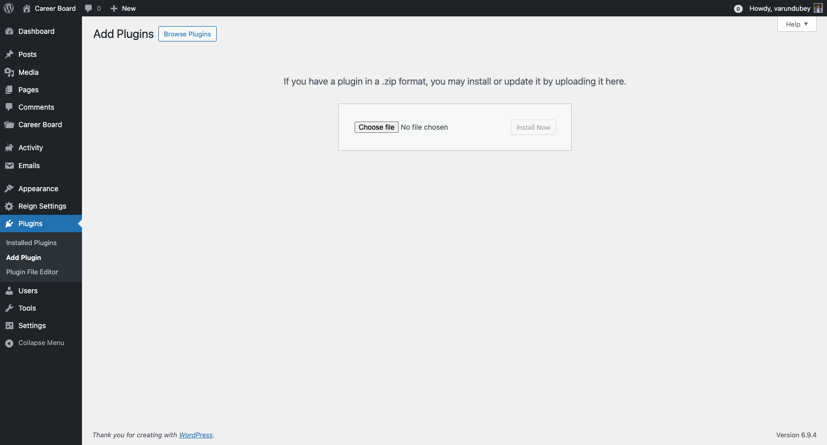 Plugin Upload Screen